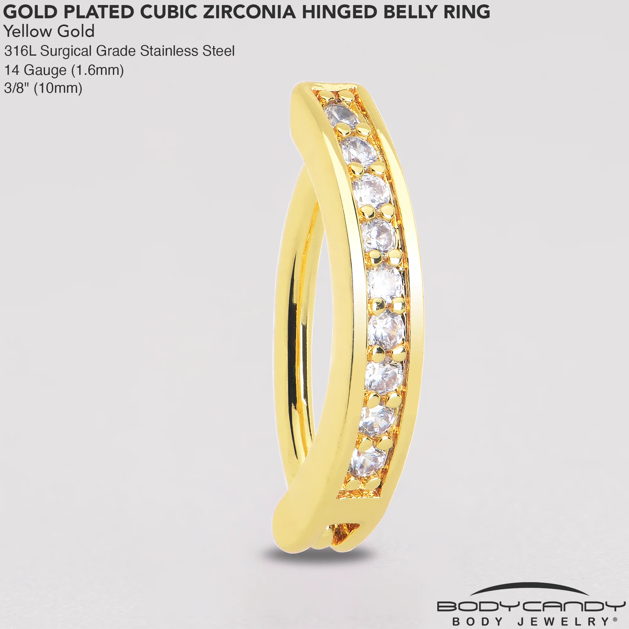 Clear CZ Gem Gold Tone Paved Row Perfection Hinged Hoop Belly Ring - Image 6