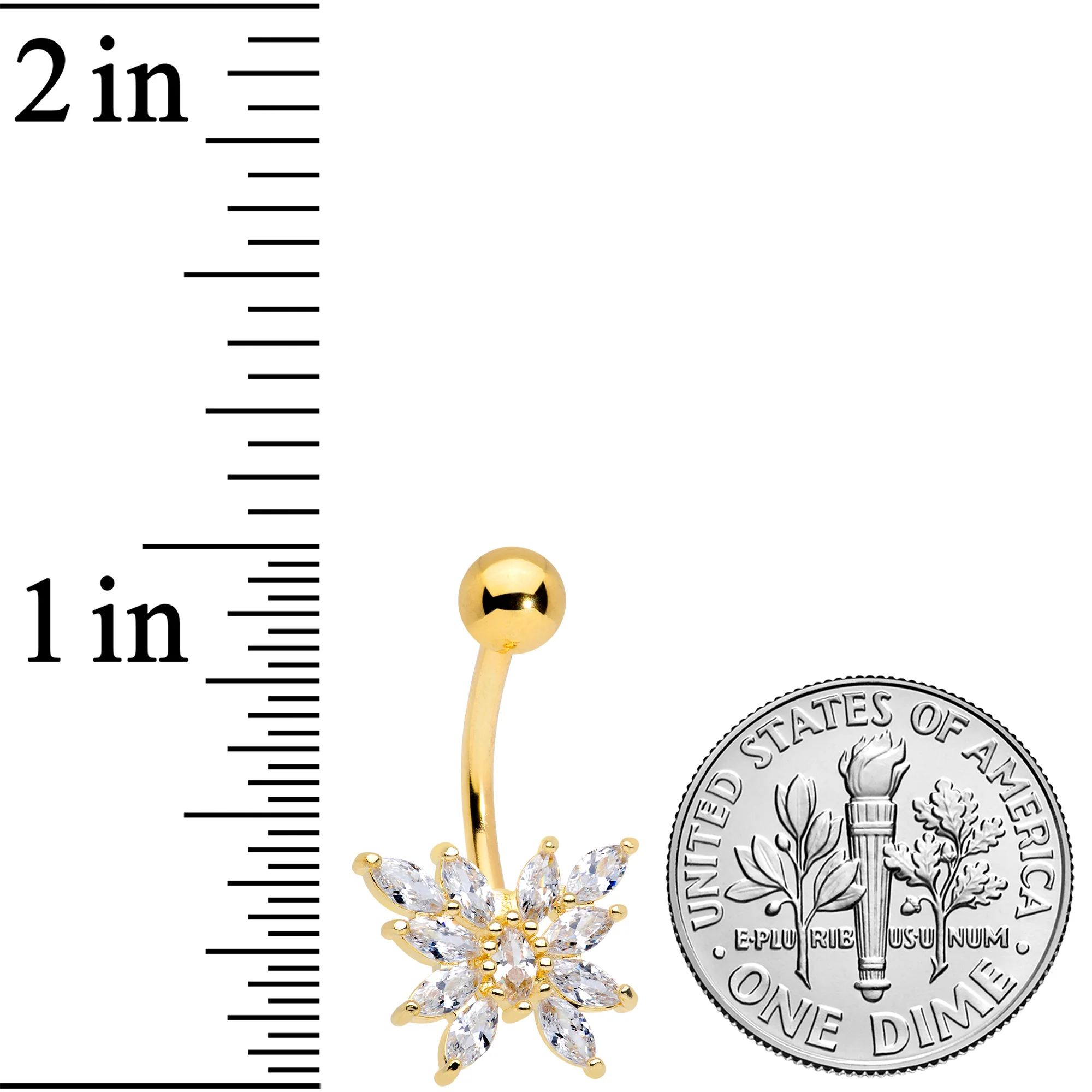 Clear CZ Gem Gold Tone Plated Stylized Butterfly Belly Ring - Image 2