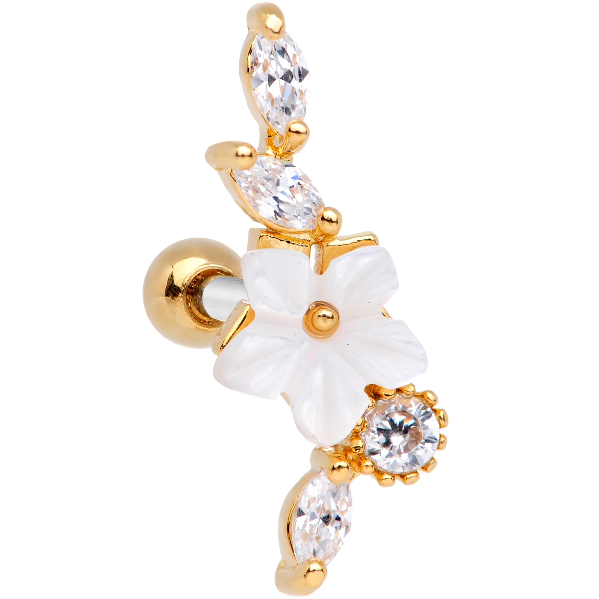Clear CZ Gem Gold Tone Snowflake Cascade Cartilage Tragus Earring - Image 2