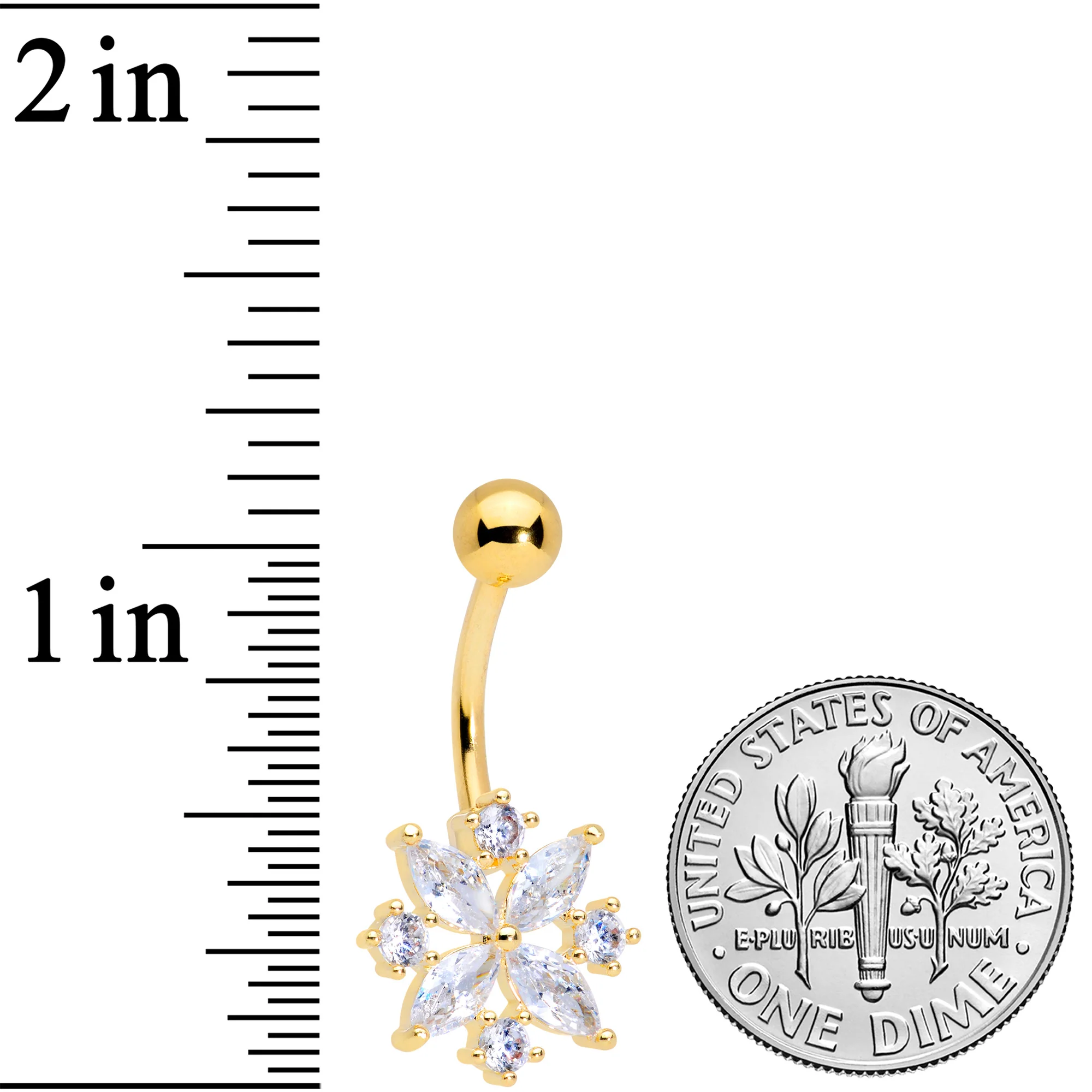 Clear CZ Gem Gold Tone Star Burst Belly Ring - Image 2
