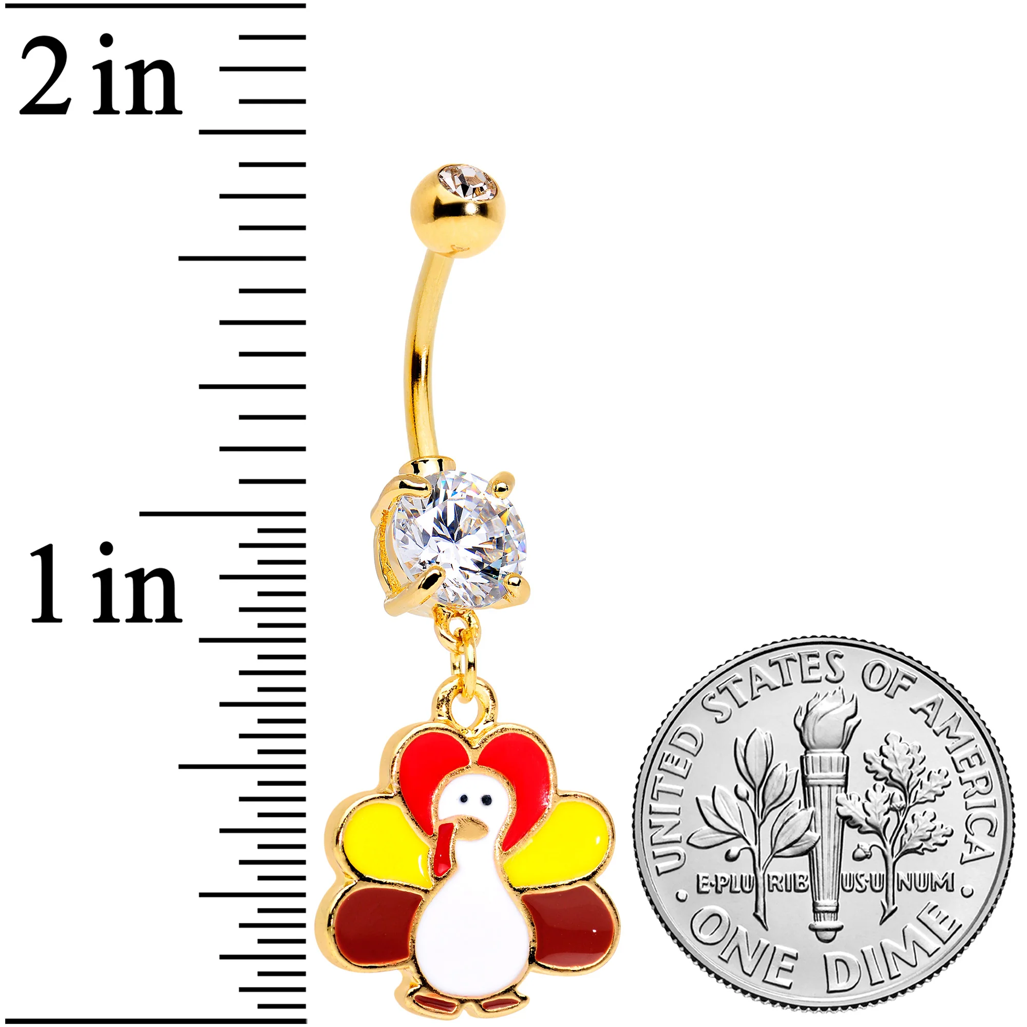 Clear CZ Gem Gold Tone Turkey Time Thanksgiving Dangle Belly Ring - Image 2