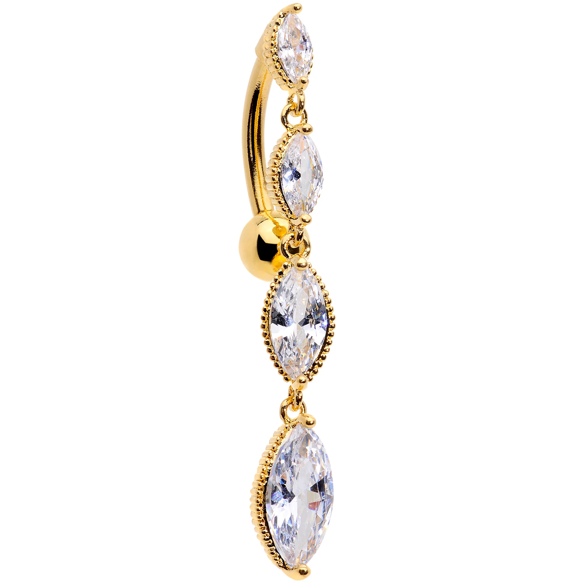 Clear CZ Gem Gold Tone Waterfall Dangle Top Mount Belly Ring - Image 2