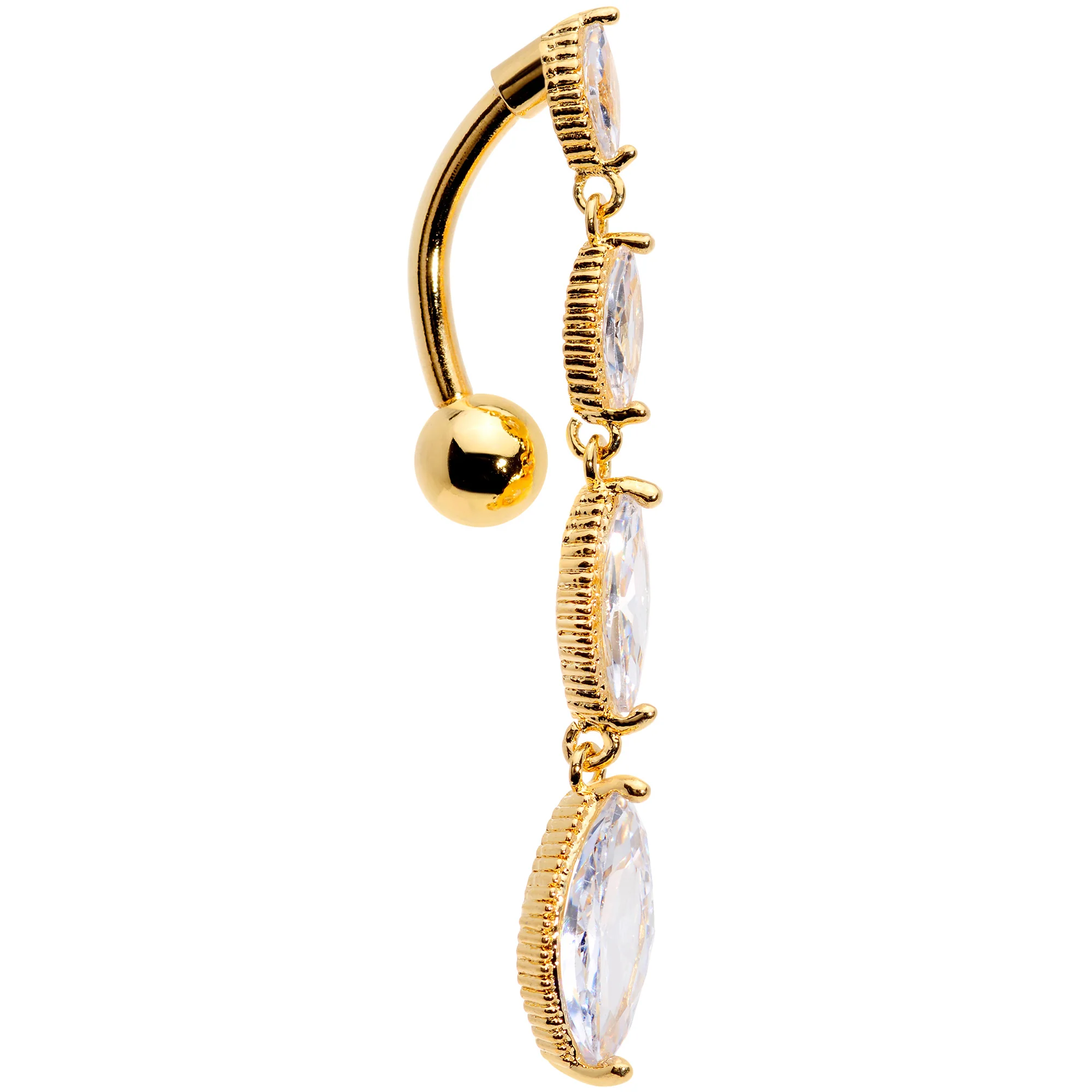 Clear CZ Gem Gold Tone Waterfall Dangle Top Mount Belly Ring - Image 3