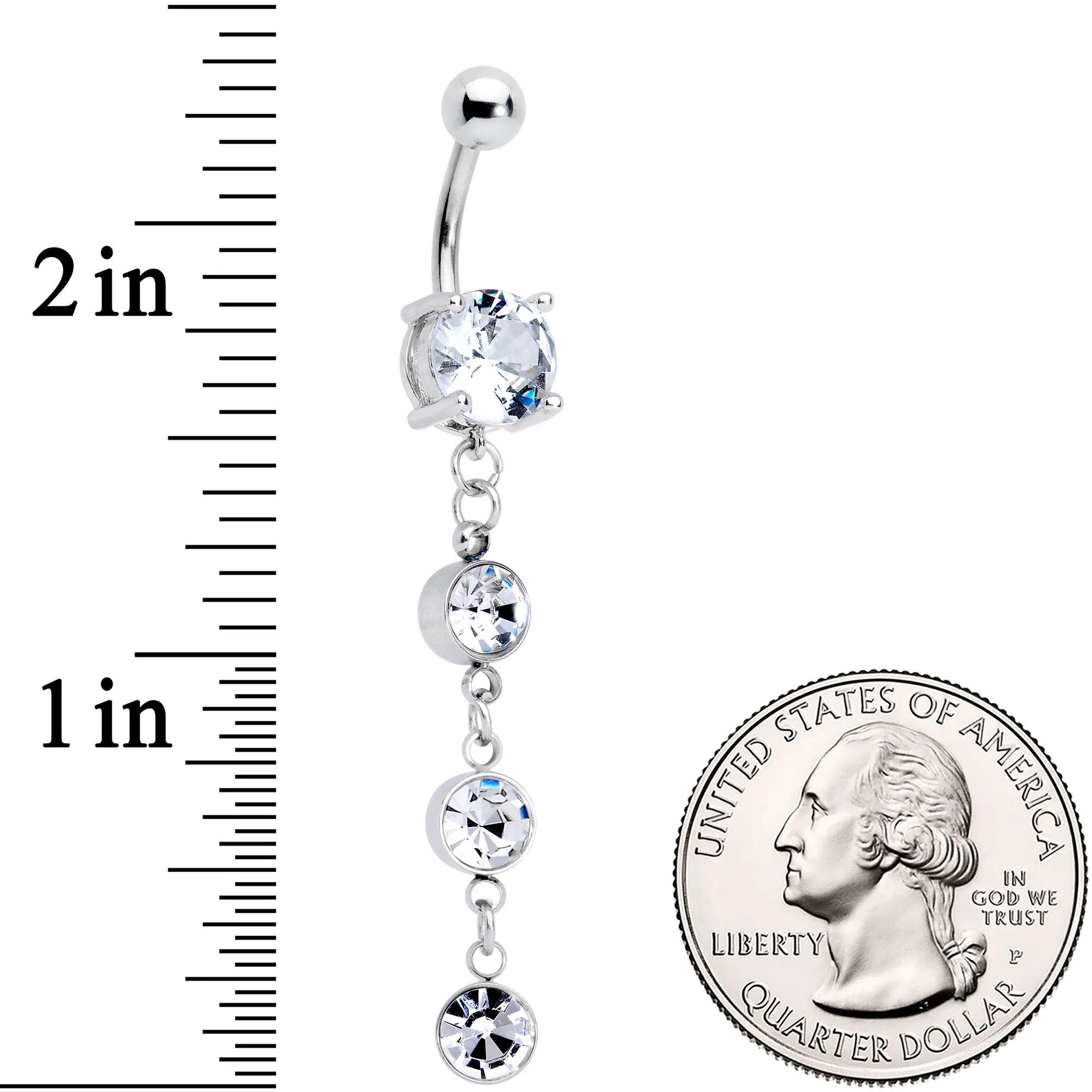 Clear CZ Gem Grade 23 Titanium Tiered Dangle Belly Ring - Image 2