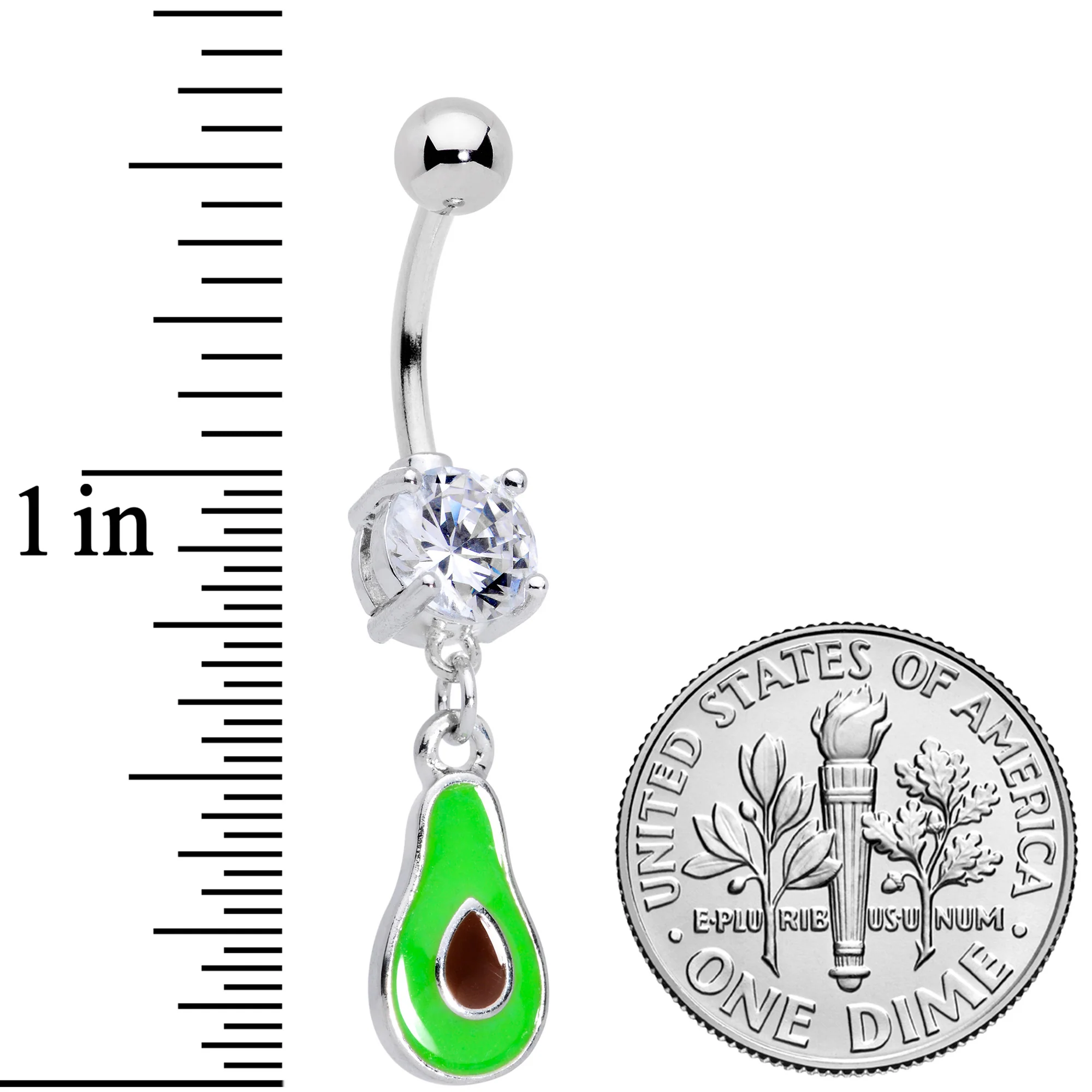 Clear CZ Gem Green Groovy Avocado Dangle Belly Ring - Image 3