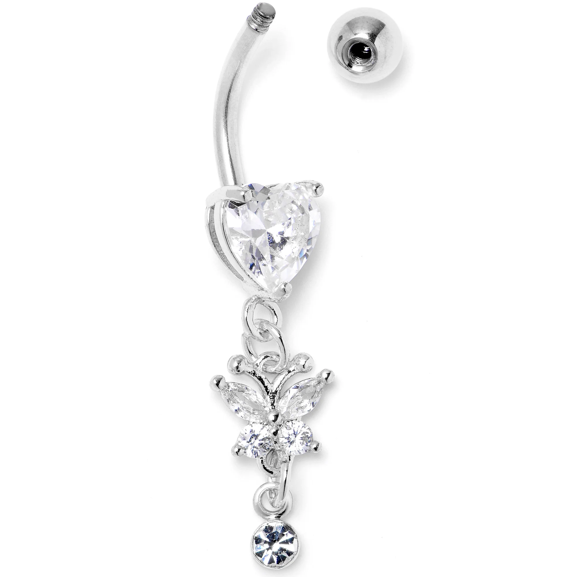 Clear CZ Gem Heart For Butterfly Dangle Belly Ring - Image 3
