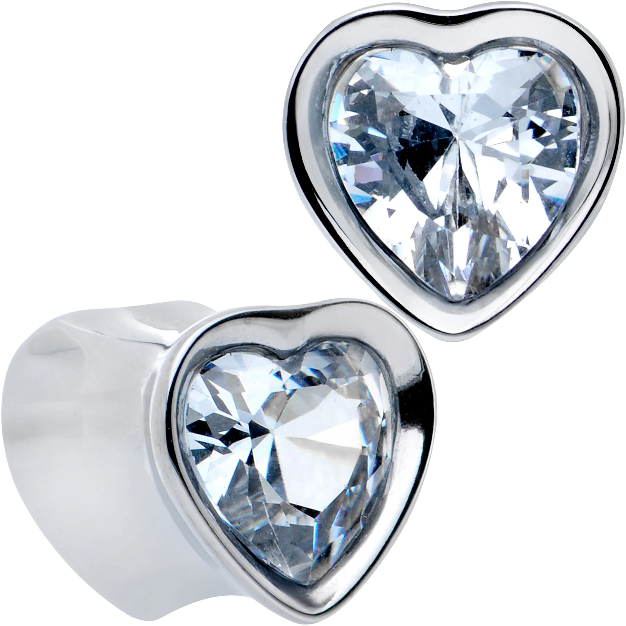 Stainless Steel CZ Gem Heart In Heart Double Flare Plug Set 8mm to 16mm - Image 10