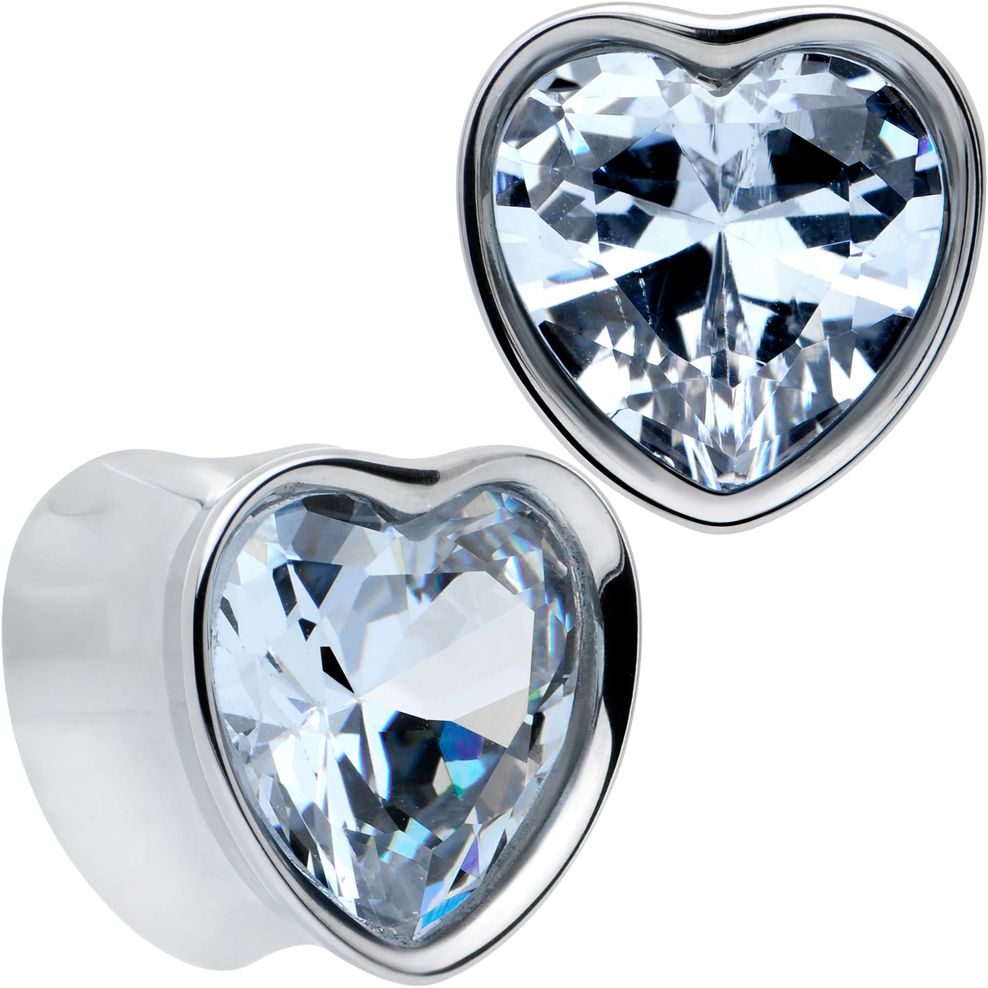 Stainless Steel CZ Gem Heart In Heart Double Flare Plug Set 8mm to 16mm - Image 11