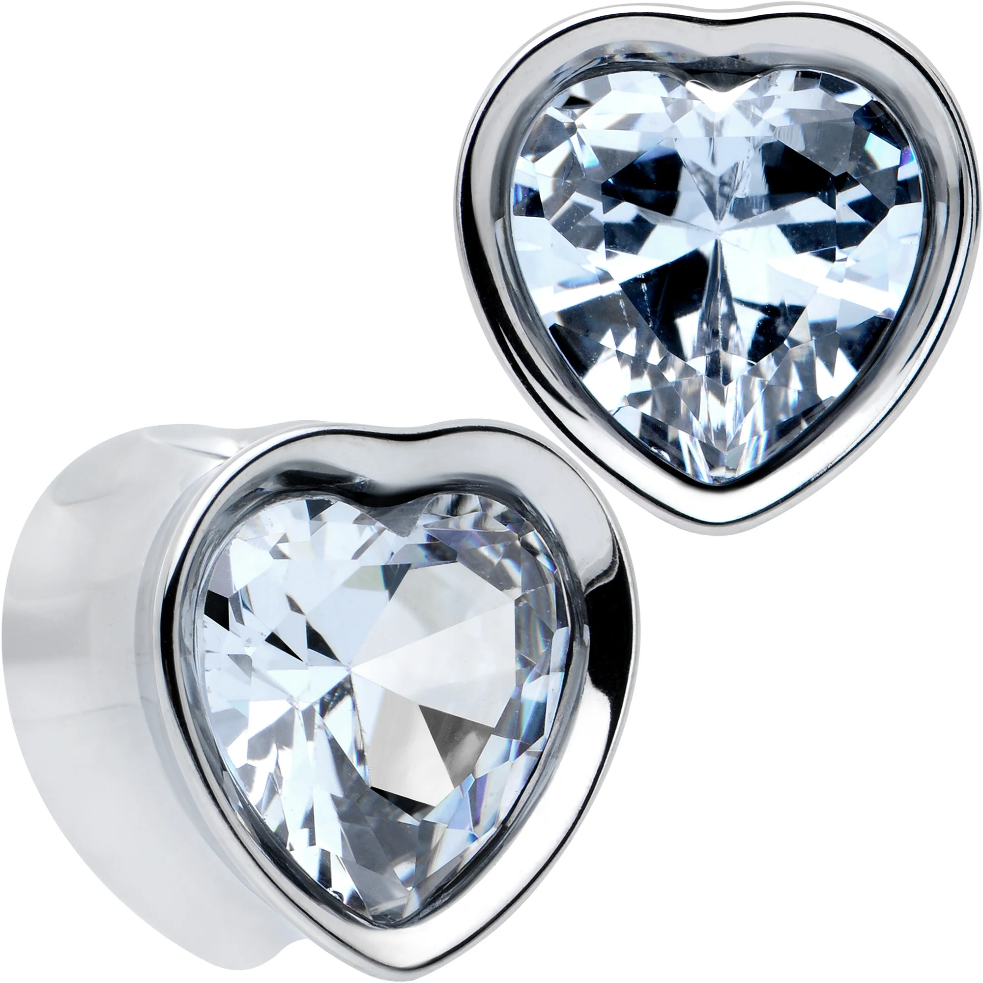 Stainless Steel CZ Gem Heart In Heart Double Flare Plug Set 8mm to 16mm - Image 12