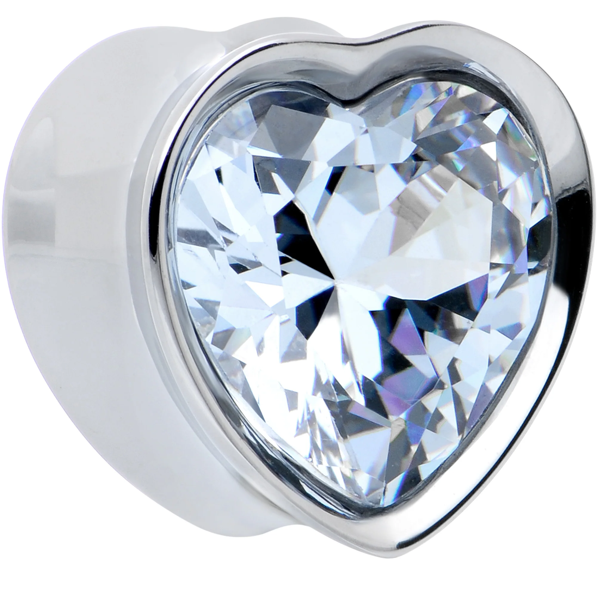 Stainless Steel CZ Gem Heart In Heart Double Flare Plug Set 8mm to 16mm - Image 3