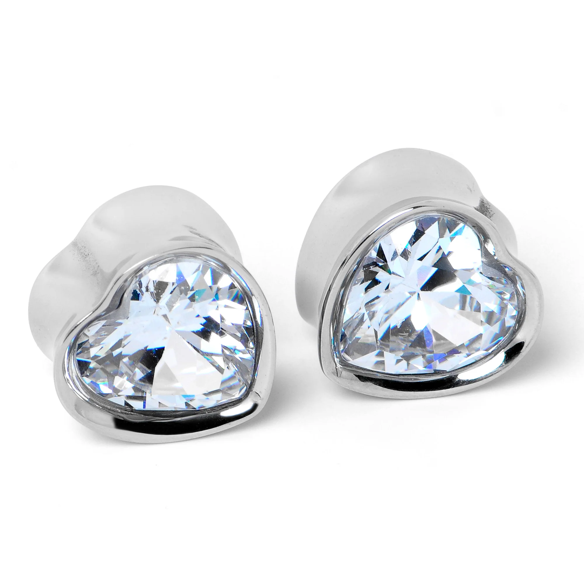 Stainless Steel CZ Gem Heart In Heart Double Flare Plug Set 8mm to 16mm - Image 6