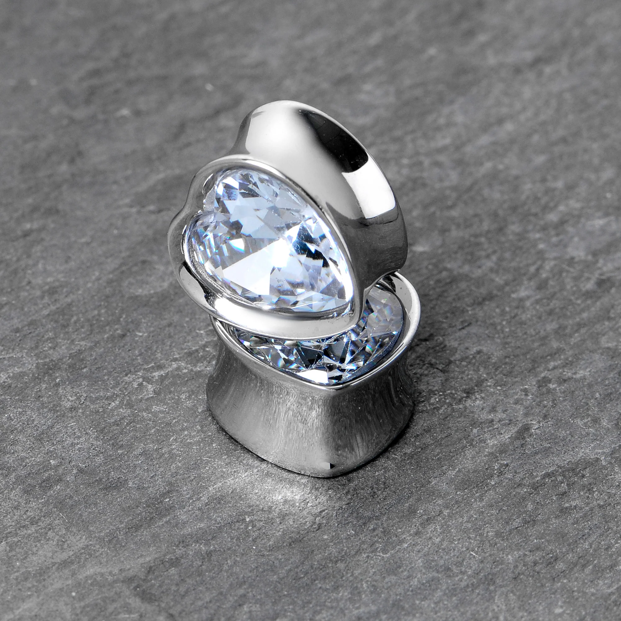 Stainless Steel CZ Gem Heart In Heart Double Flare Plug Set 8mm to 16mm - Image 7