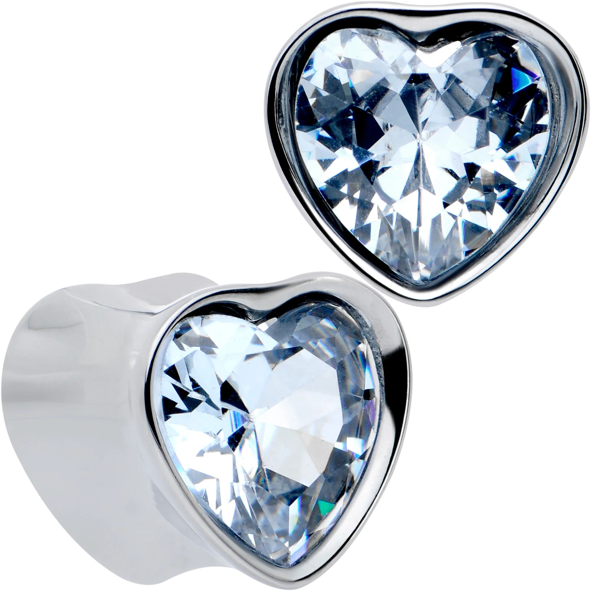 Stainless Steel CZ Gem Heart In Heart Double Flare Plug Set 8mm to 16mm - Image 9