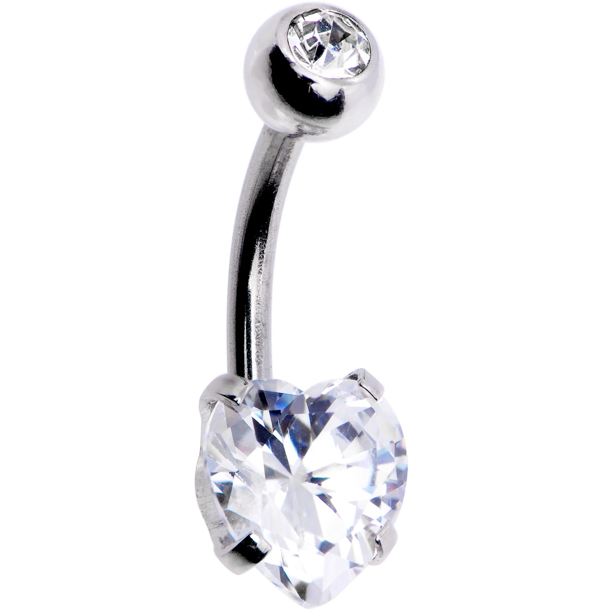 Clear CZ Gem Heart Kissed Rose Flower Dangle Belly Ring - Image 2
