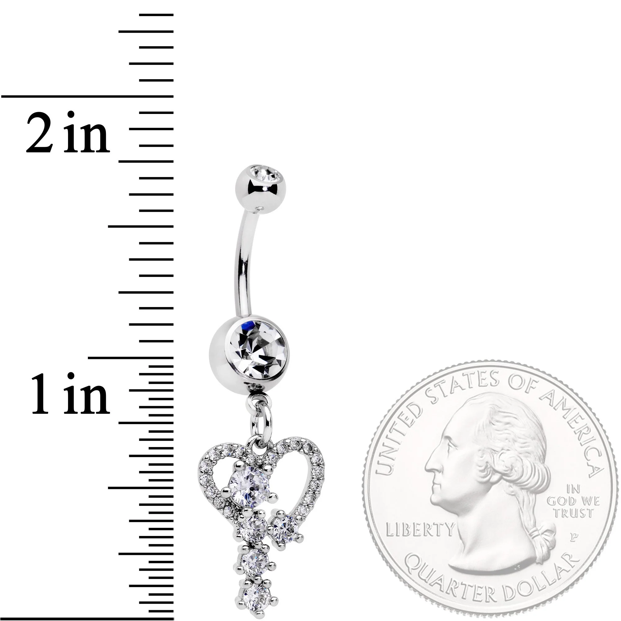 Clear CZ Gem Heart of a Star Dangle Belly Ring - Image 2