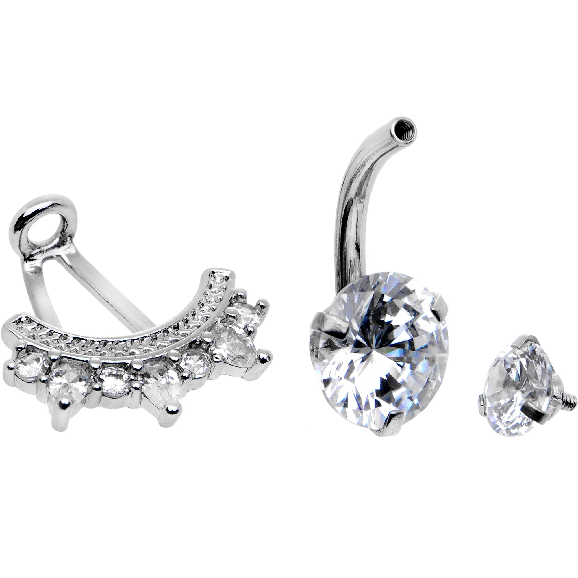 Clear CZ Gem Icy Bling Dangle Belly Ring - Image 4