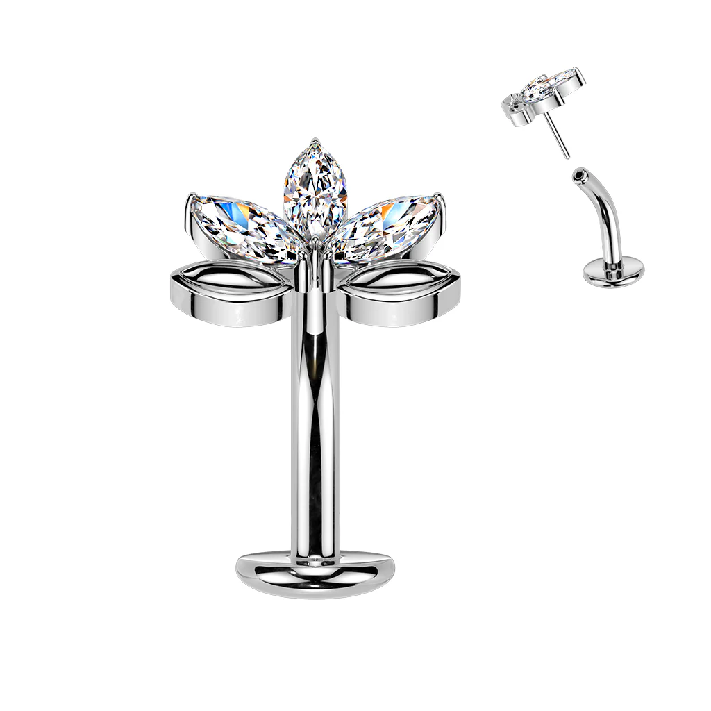 Clear CZ Gem Implant Grade Titanium Threadless Leaves Floating Belly Ring - Image 2