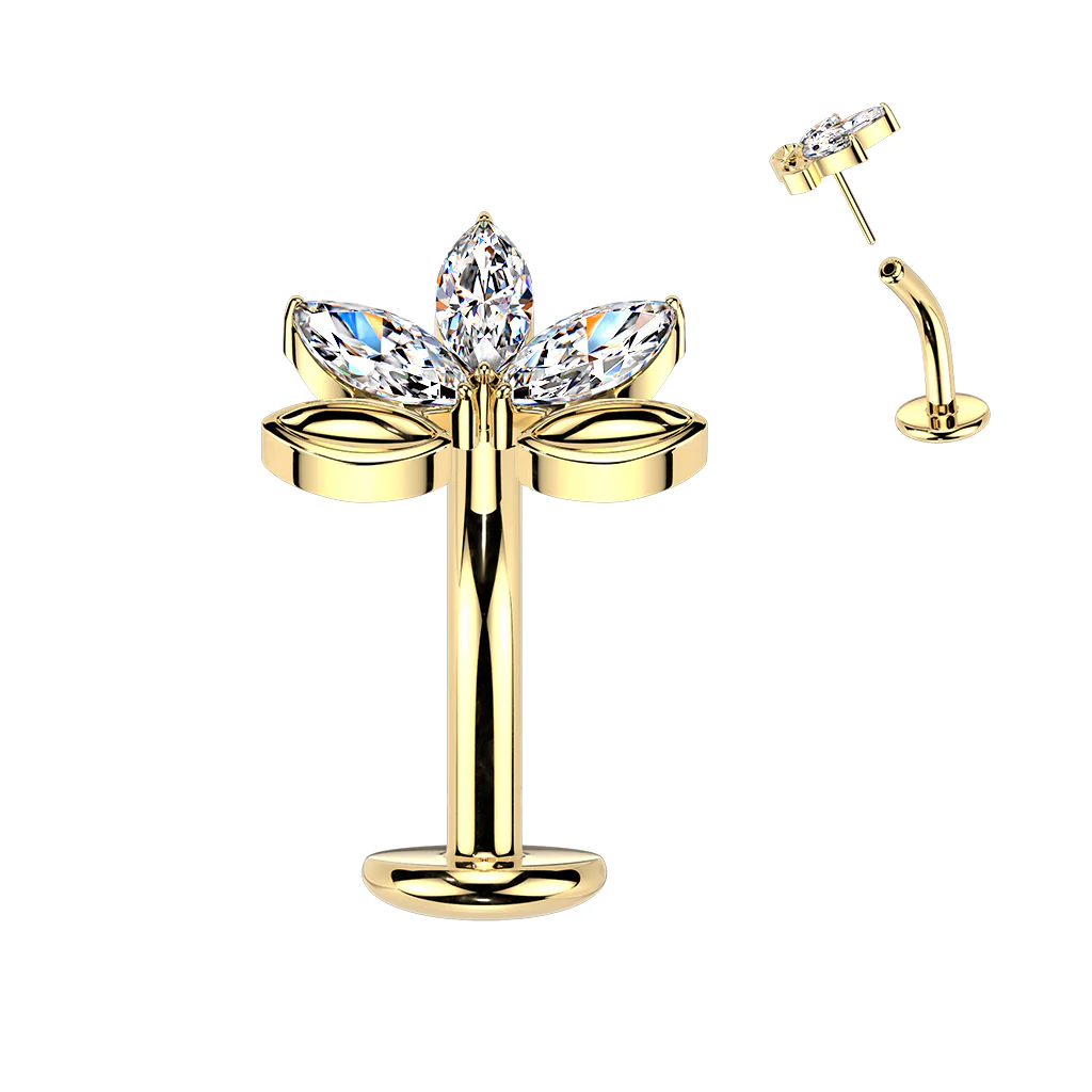 Clear CZ Gem Implant Grade Titanium Threadless Leaves Floating Belly Ring - Image 3