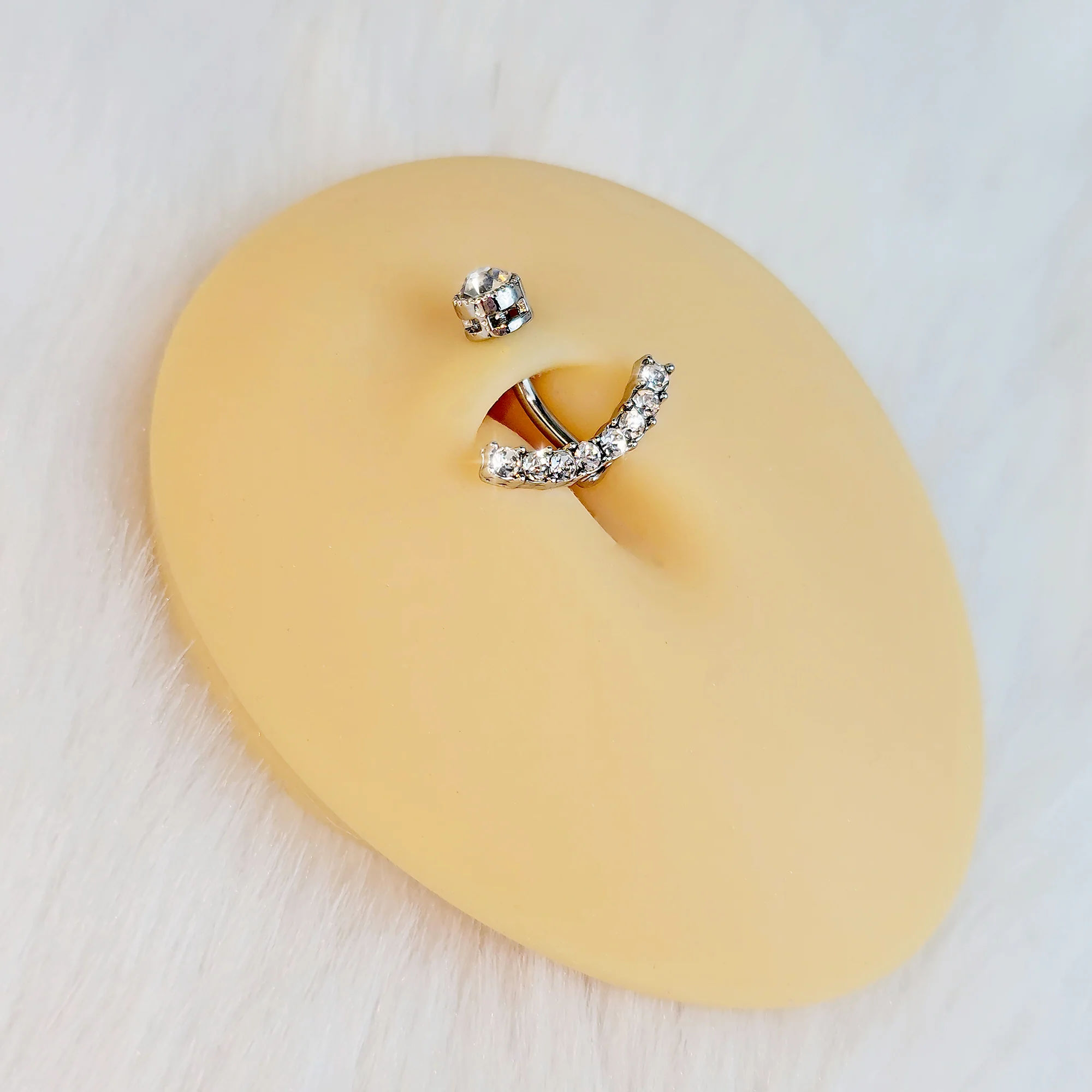 Clear CZ Gem Internally Threaded Arc Of Glam Belly Ring - Image 2