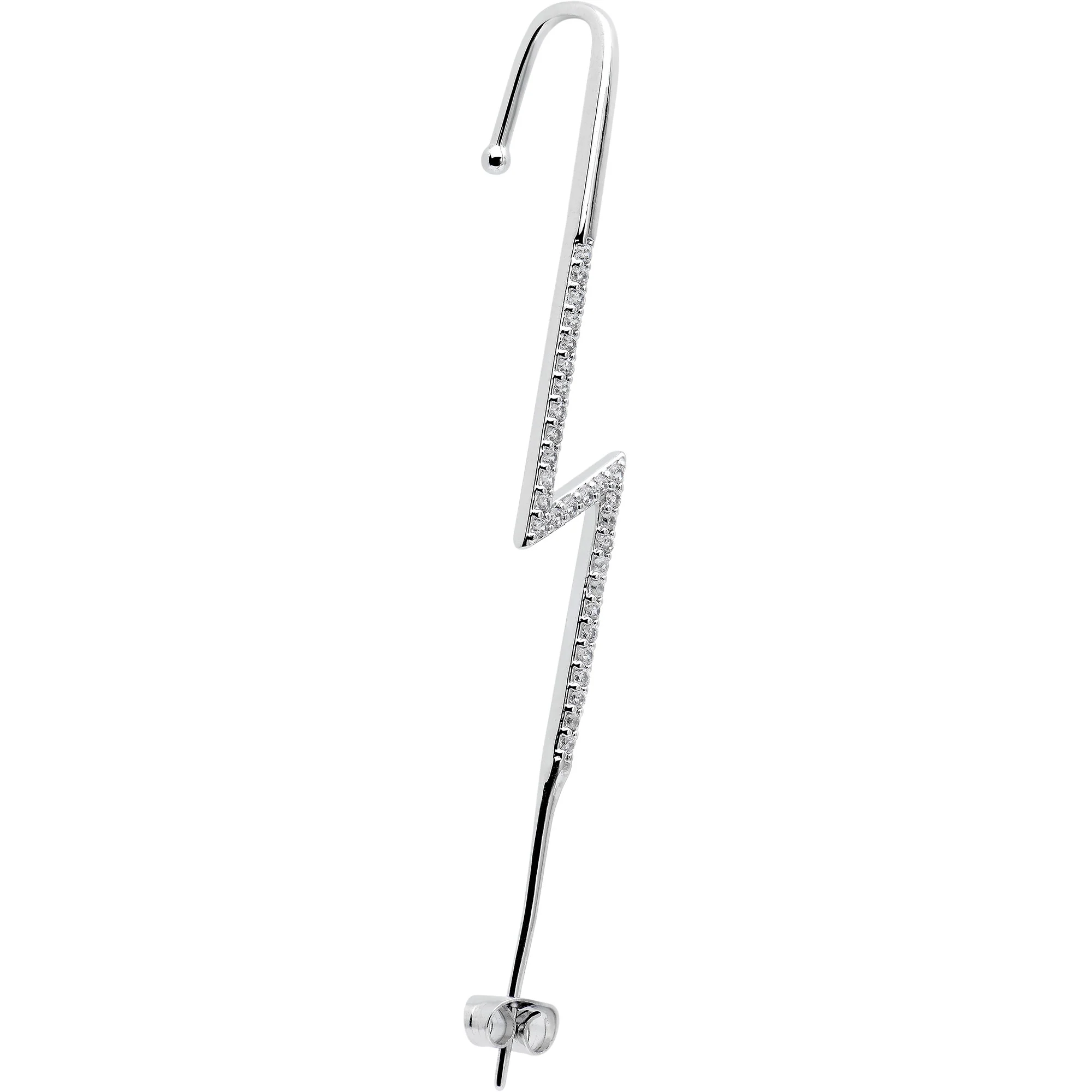 Clear CZ Gem Lightning Bolt Ear Cuff Bar Earring - Image 2