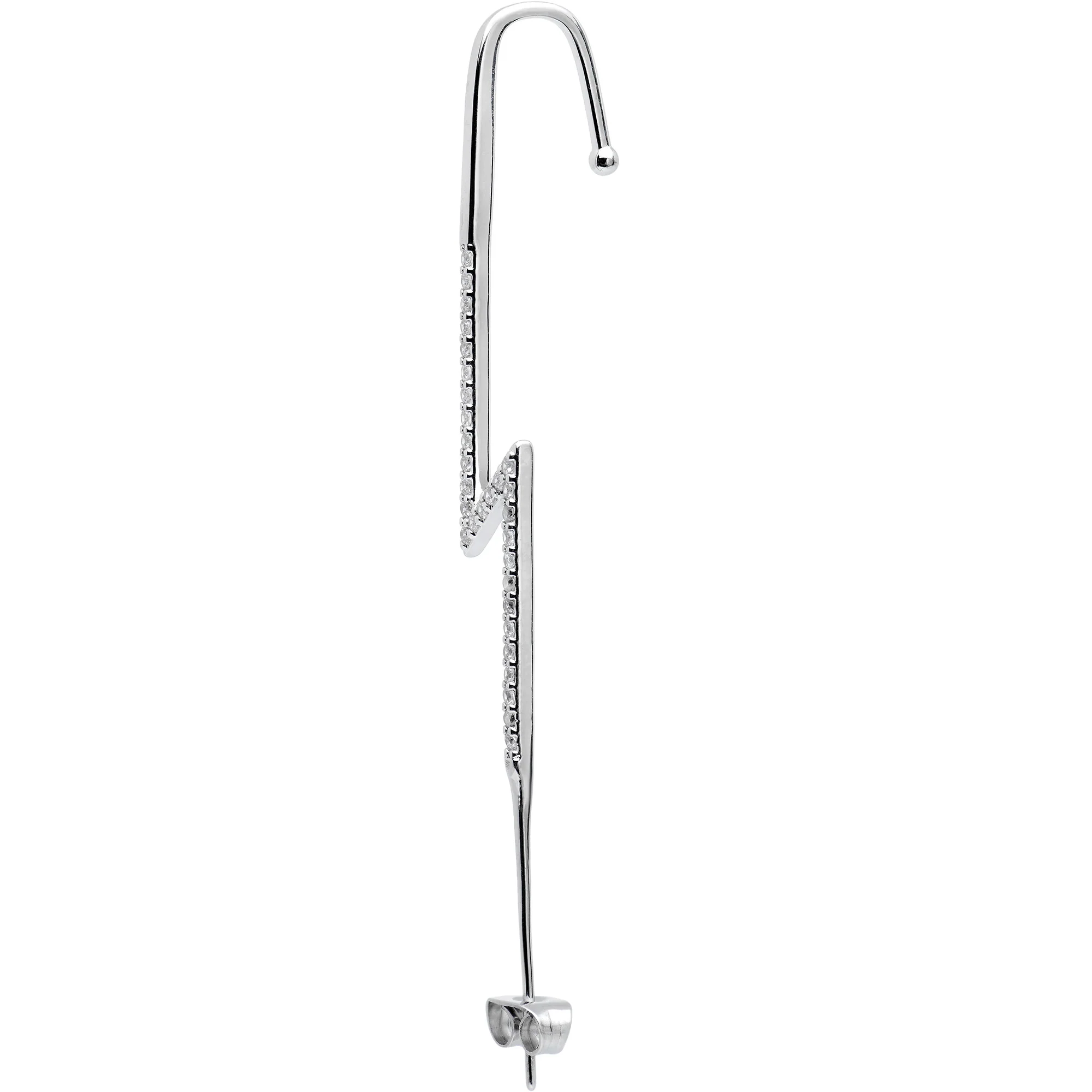 Clear CZ Gem Lightning Bolt Ear Cuff Bar Earring - Image 3