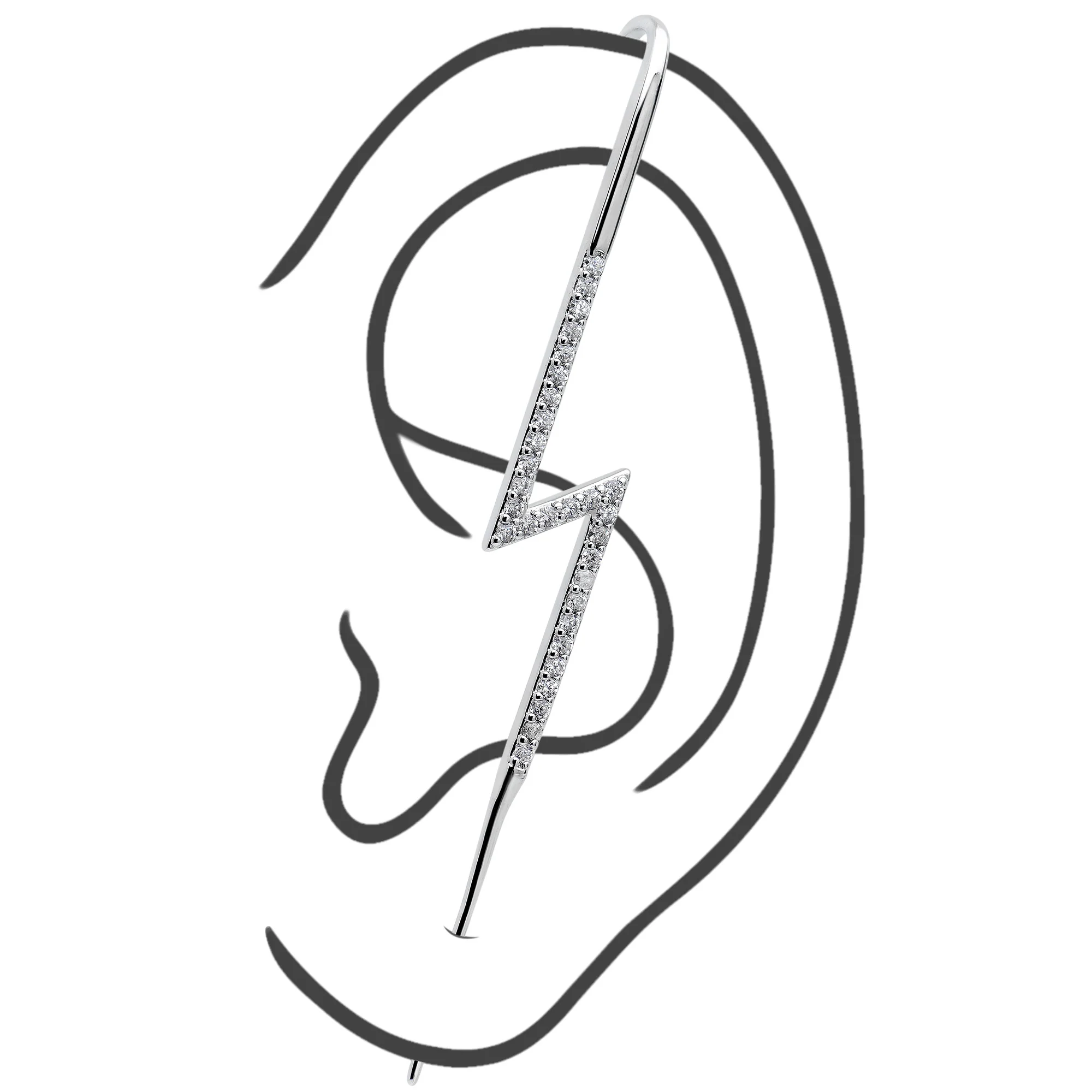 Clear CZ Gem Lightning Bolt Ear Cuff Bar Earring - Image 5