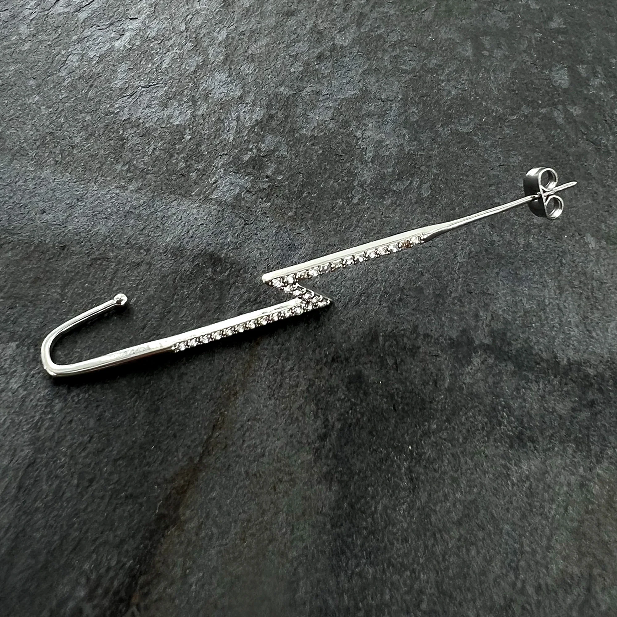 Clear CZ Gem Lightning Bolt Ear Cuff Bar Earring - Image 6