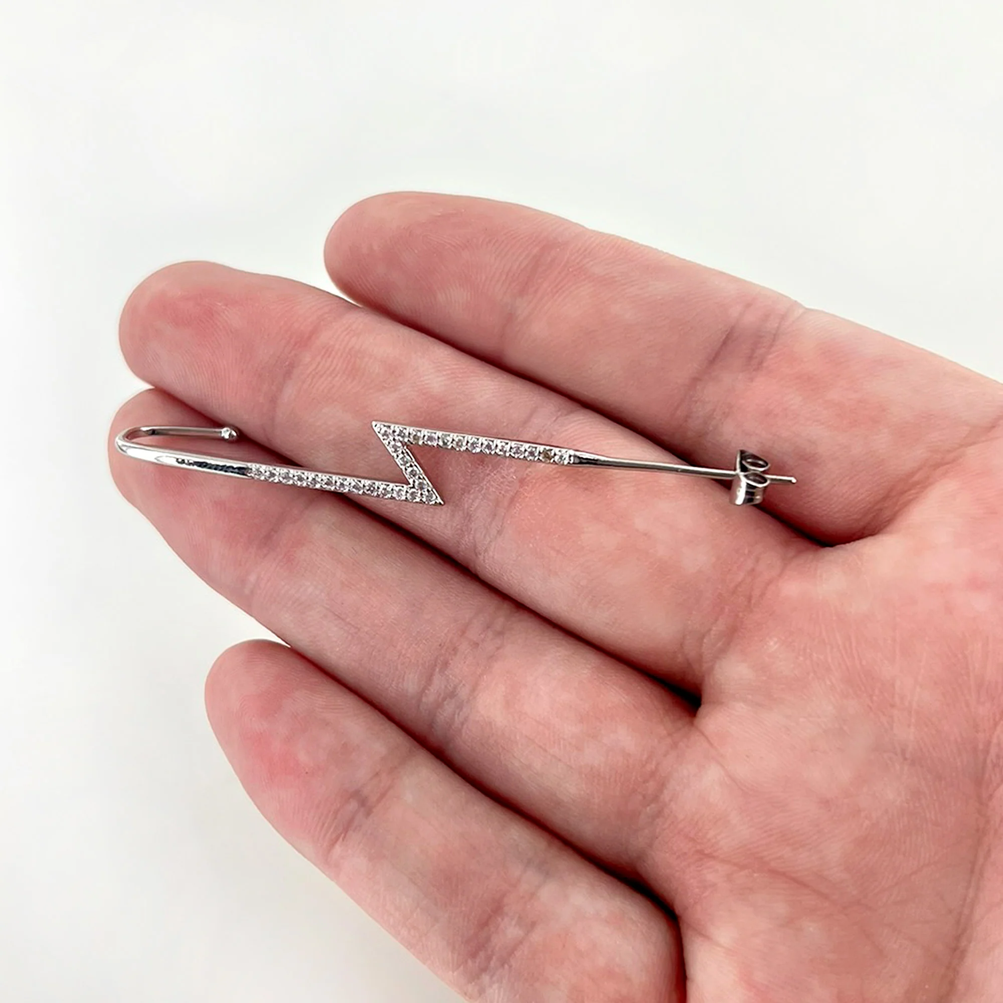 Clear CZ Gem Lightning Bolt Ear Cuff Bar Earring - Image 8