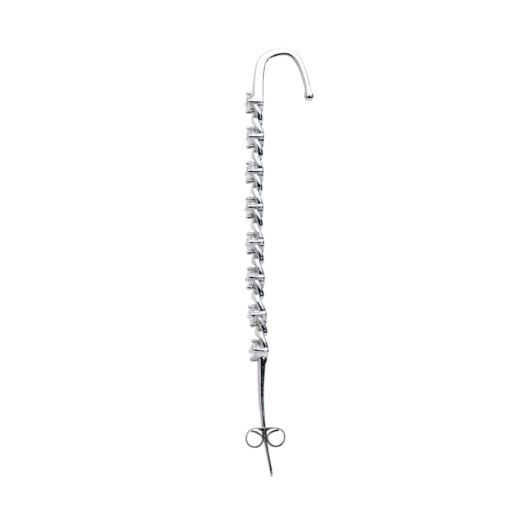 Clear CZ Gem Links Ear Cuff Bar Earring - Image 3