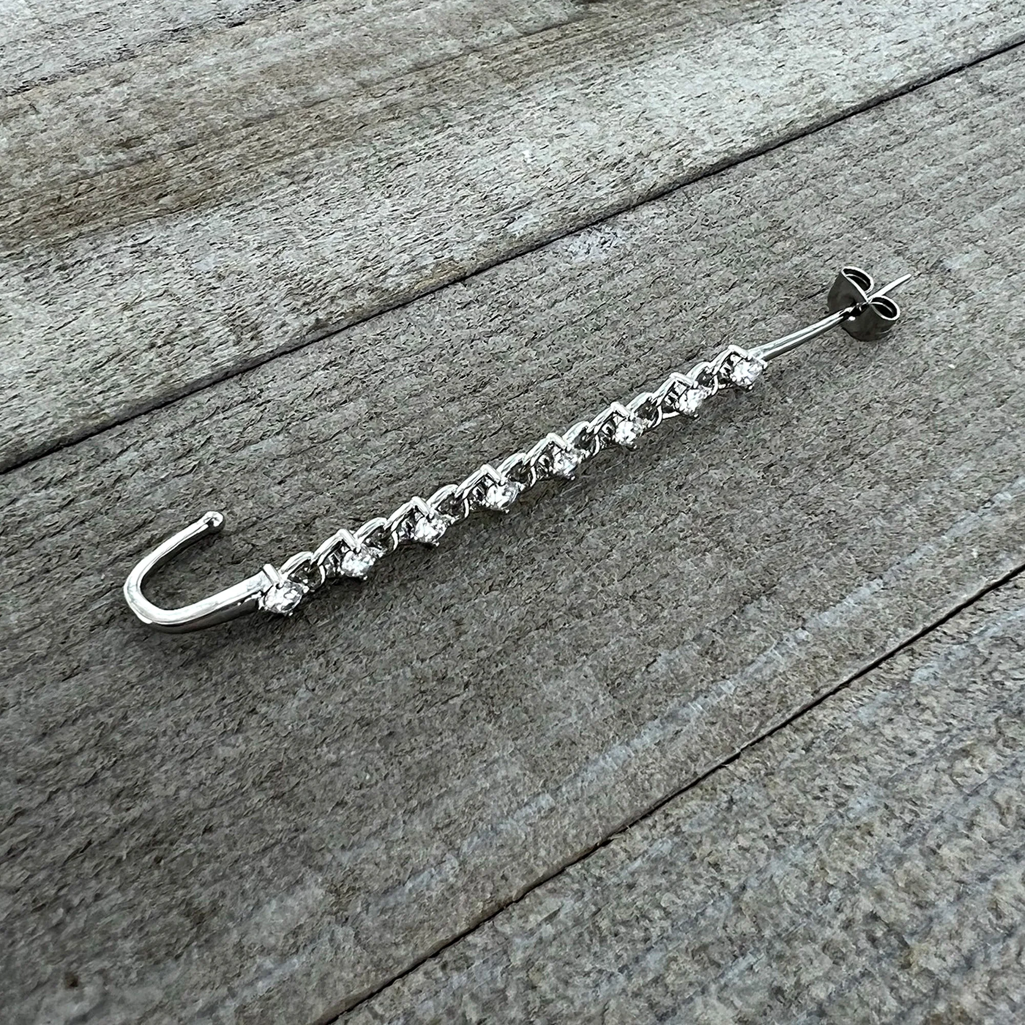 Clear CZ Gem Links Ear Cuff Bar Earring - Image 7