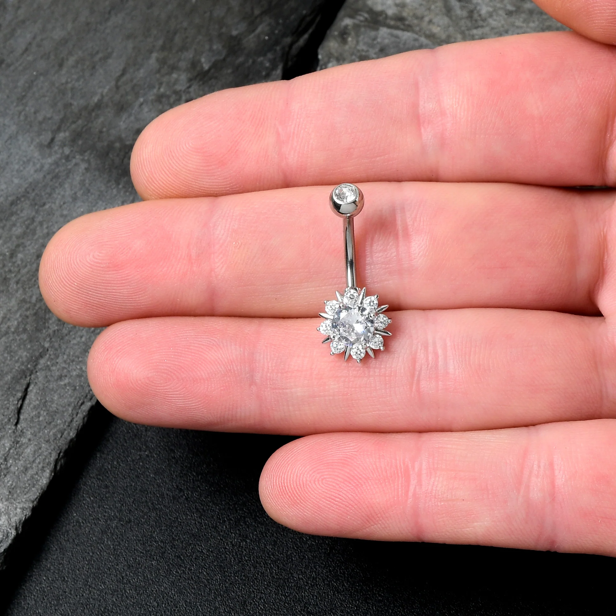 Clear CZ Gem Luxury Sun Splash Belly Ring - Image 2
