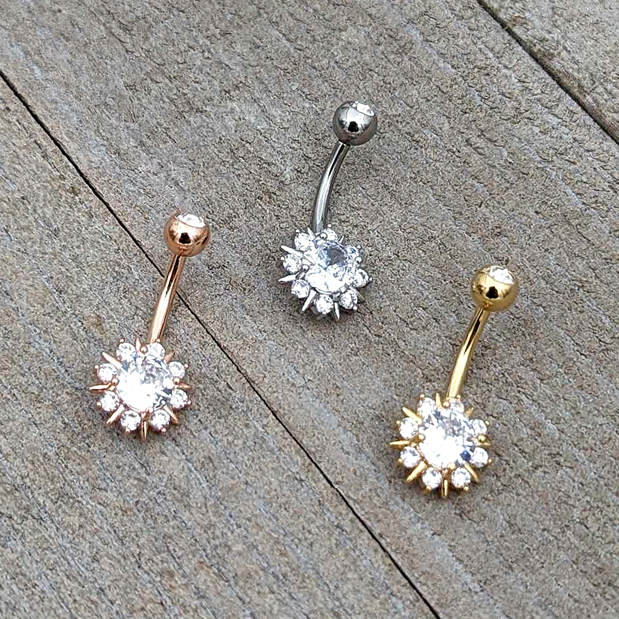 Clear CZ Gem Luxury Sun Splash Belly Ring - Image 7