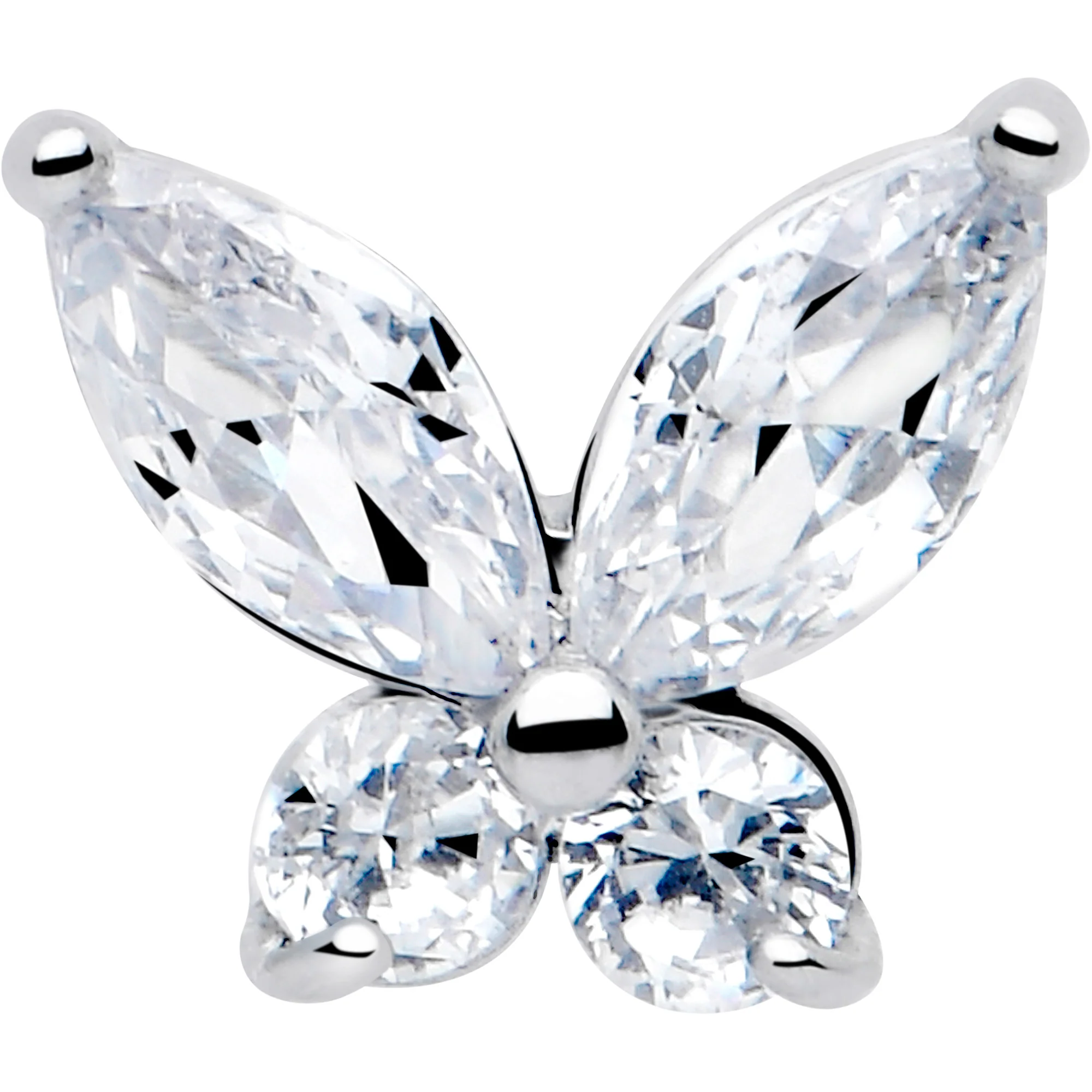 Clear CZ Gem Open Wing Butterfly Barbell Tongue Ring - Image 3