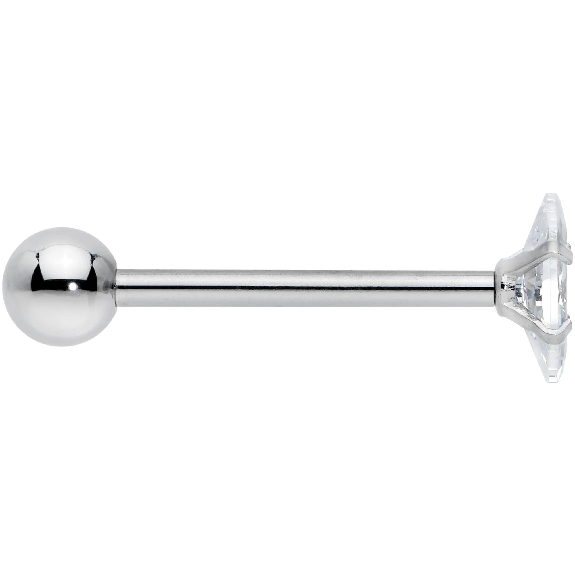 Clear CZ Gem Oval Top Barbell Tongue Ring - Image 3