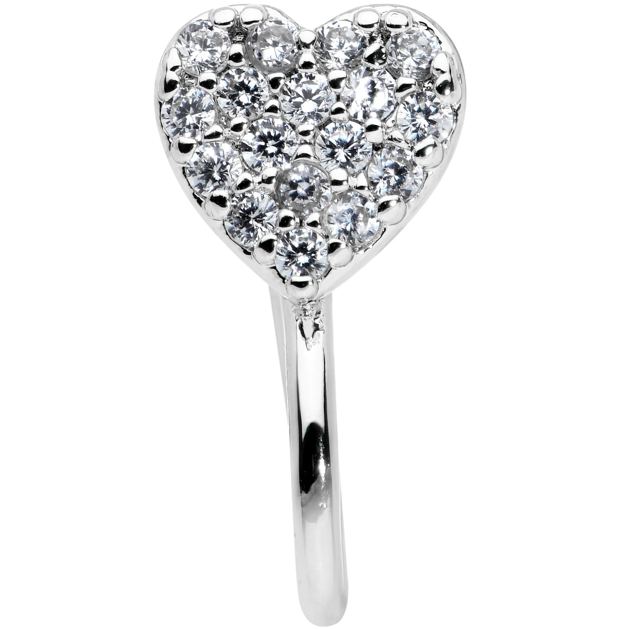 Clear CZ Gem Paved Heart Clip On Fake Nose Ring - Image 2