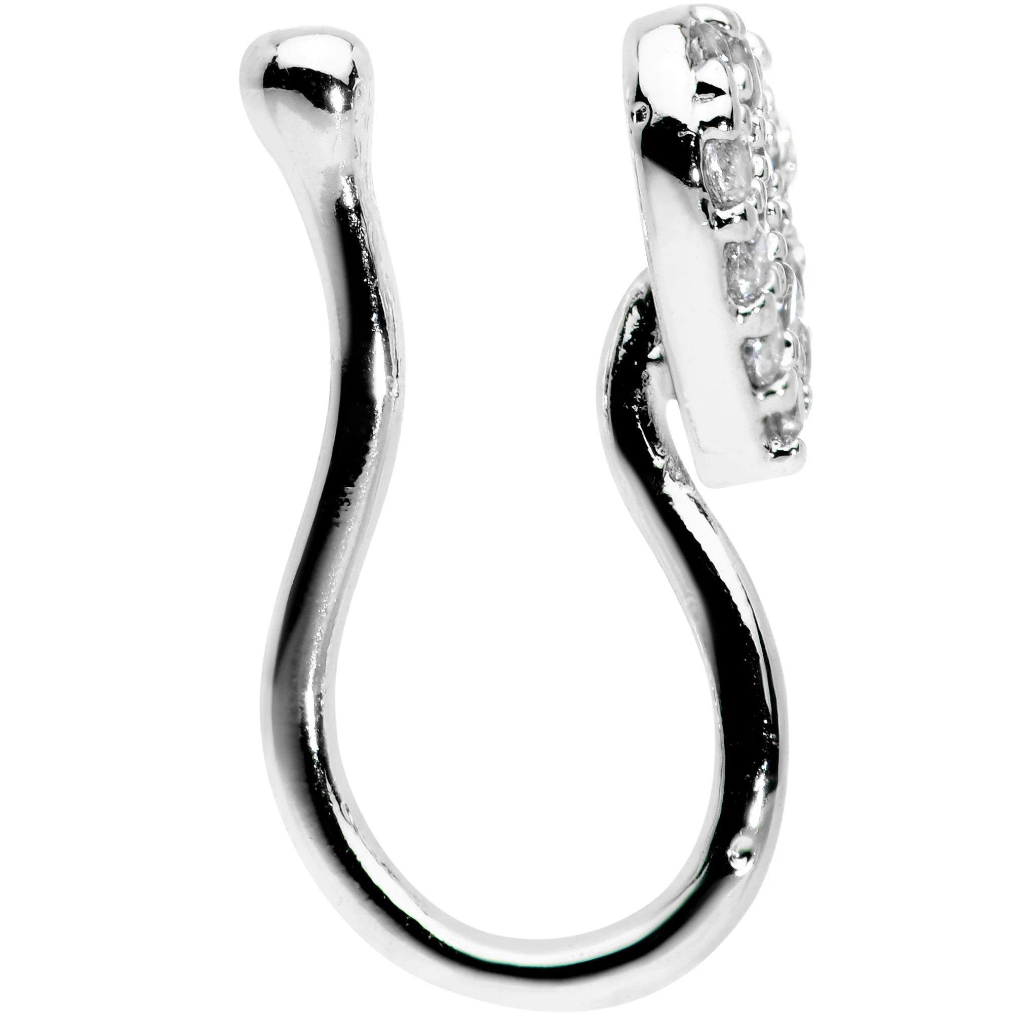 Clear CZ Gem Paved Heart Clip On Fake Nose Ring - Image 3