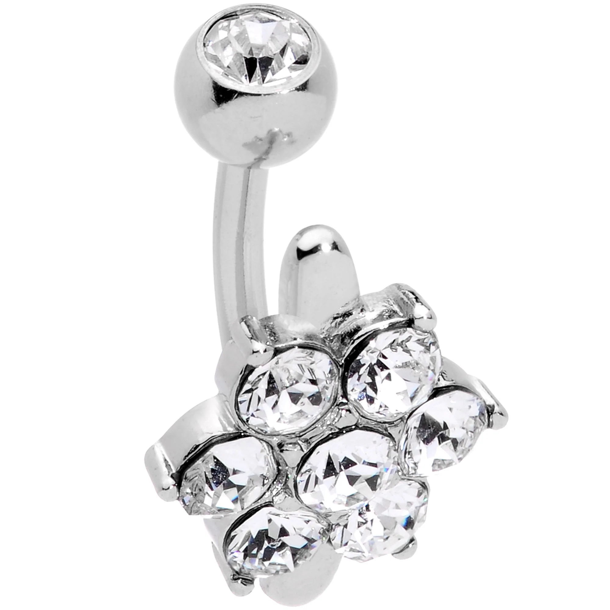 Clear CZ Gem Pretty Posy Flower Top Mount Belly Ring - Image 2