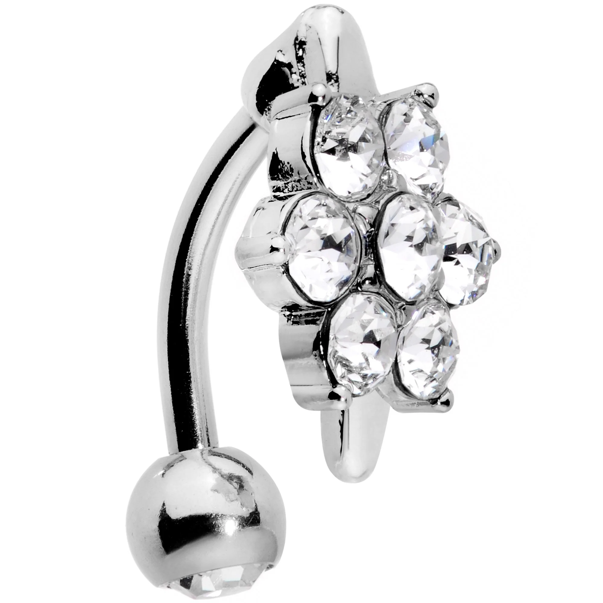 Clear CZ Gem Pretty Posy Flower Top Mount Belly Ring - Image 3