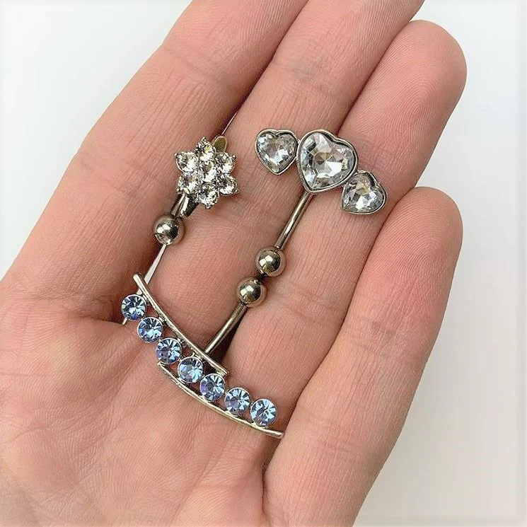 Clear CZ Gem Pretty Posy Flower Top Mount Belly Ring - Image 5