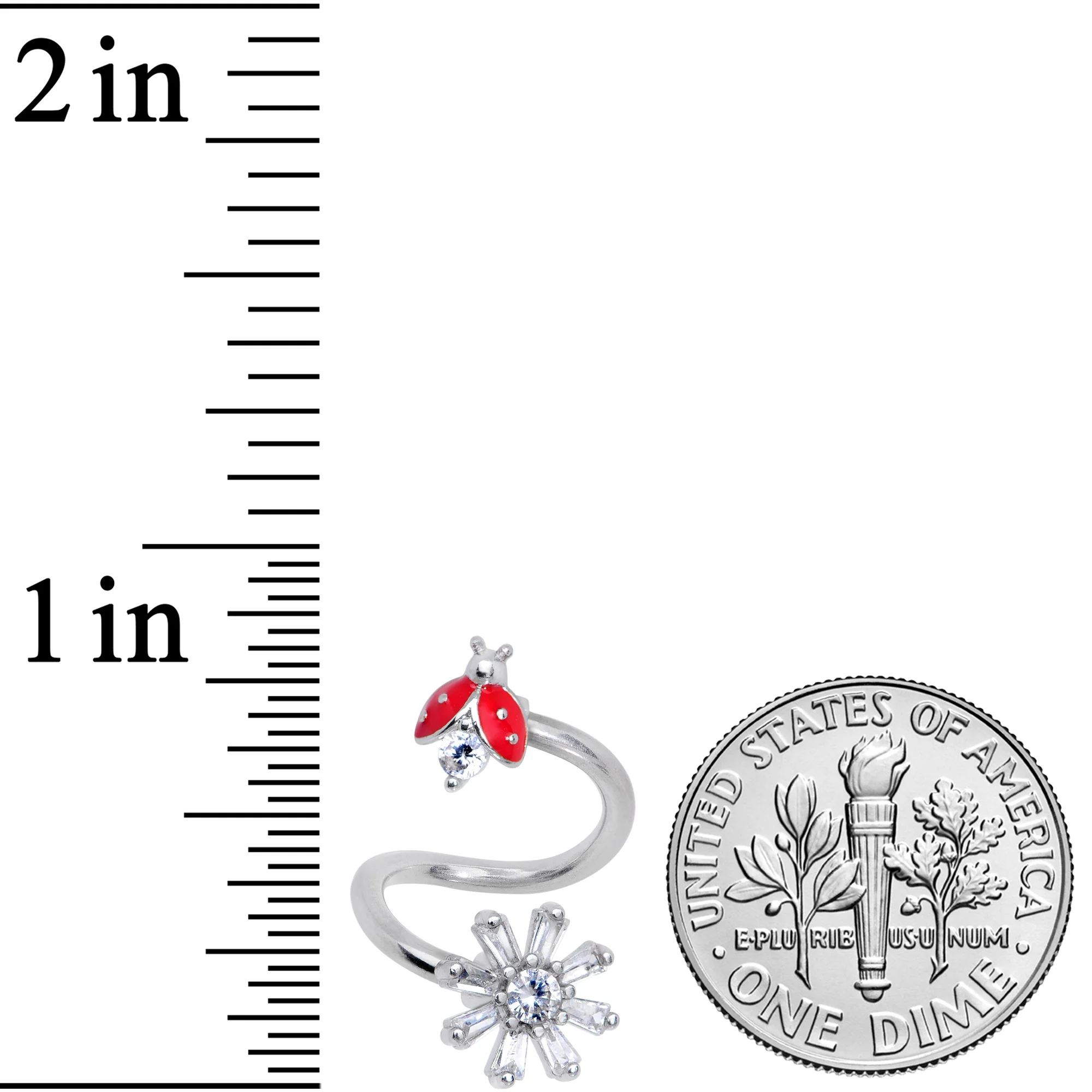 Clear CZ Gem Red Ladybug Flower Spiral Twister Belly Ring - Image 2