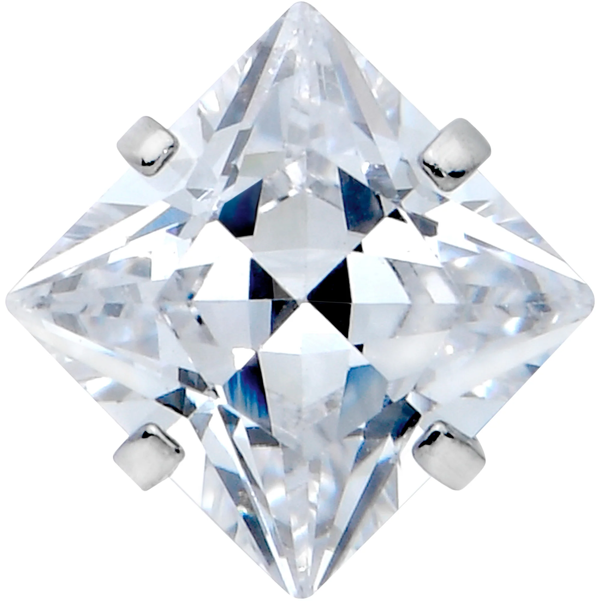 Clear CZ Gem Rhombus Top Barbell Tongue Ring - Image 2