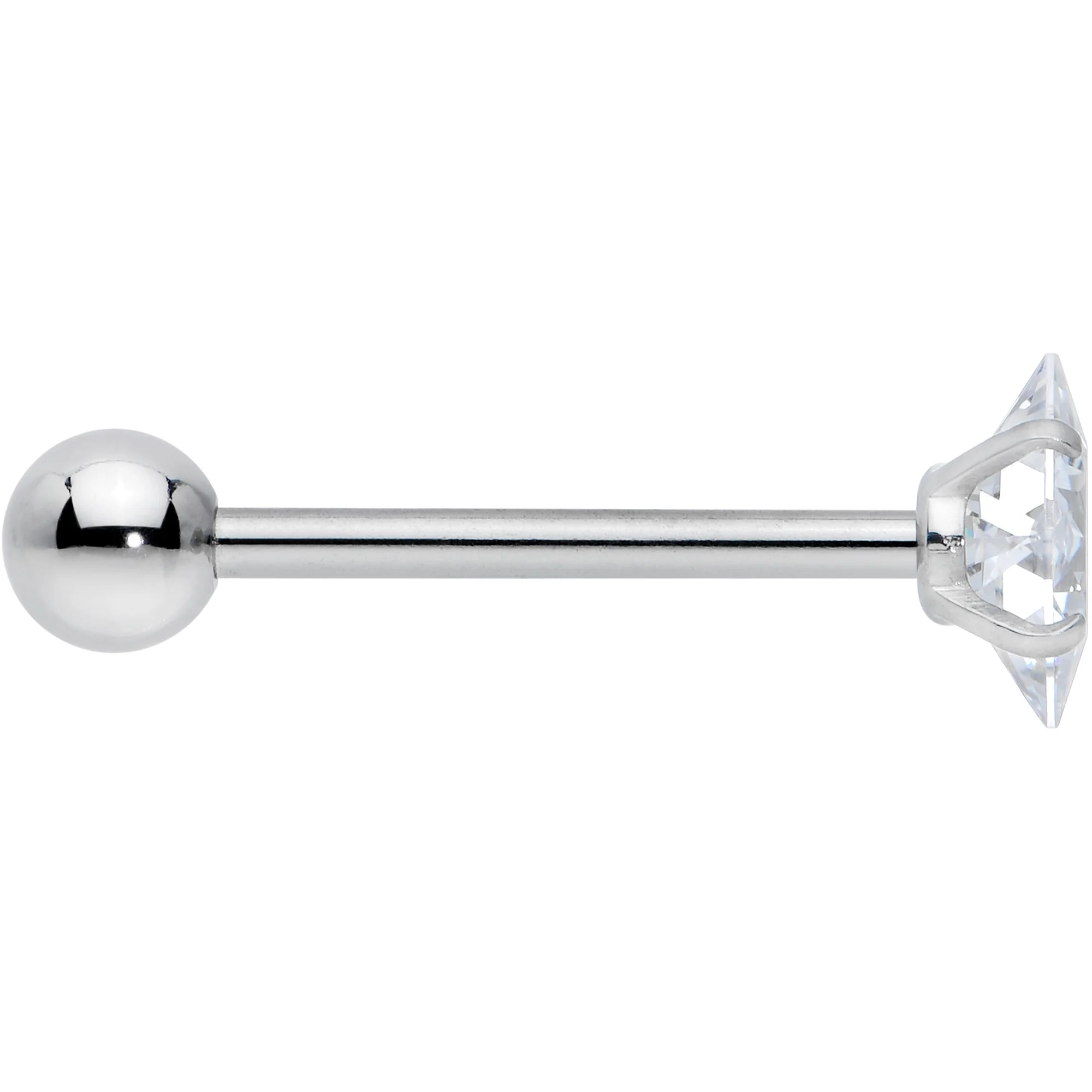 Clear CZ Gem Rhombus Top Barbell Tongue Ring - Image 3