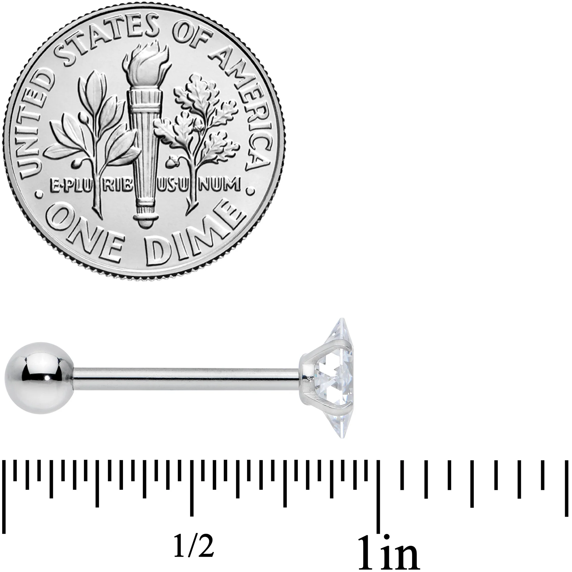 Clear CZ Gem Rhombus Top Barbell Tongue Ring - Image 4