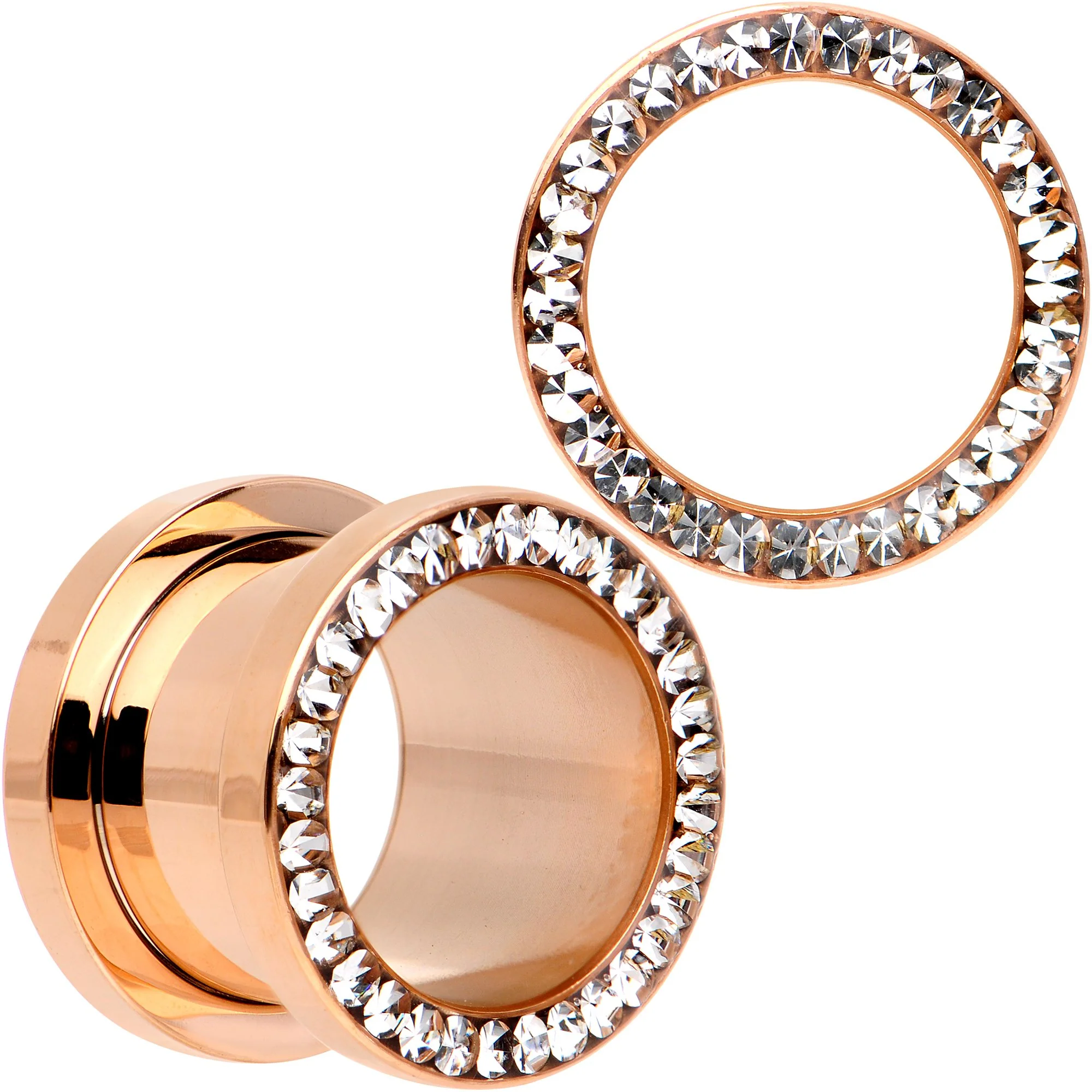 Clear CZ Gem Rose Gold PVD Bling Screw Fit Tunnel Plug Set 3mm to 16mm - Image 11