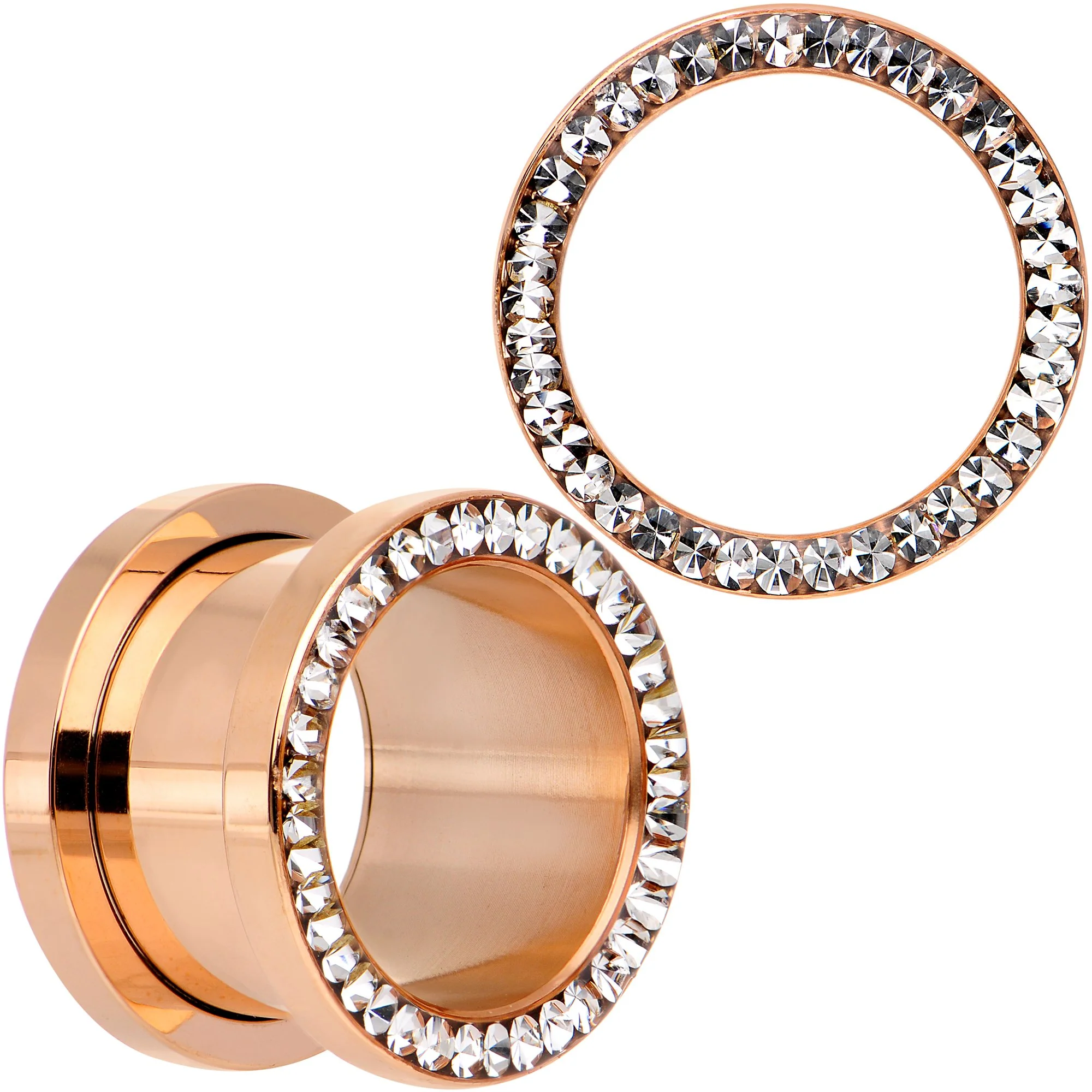 Clear CZ Gem Rose Gold PVD Bling Screw Fit Tunnel Plug Set 3mm to 16mm - Image 12