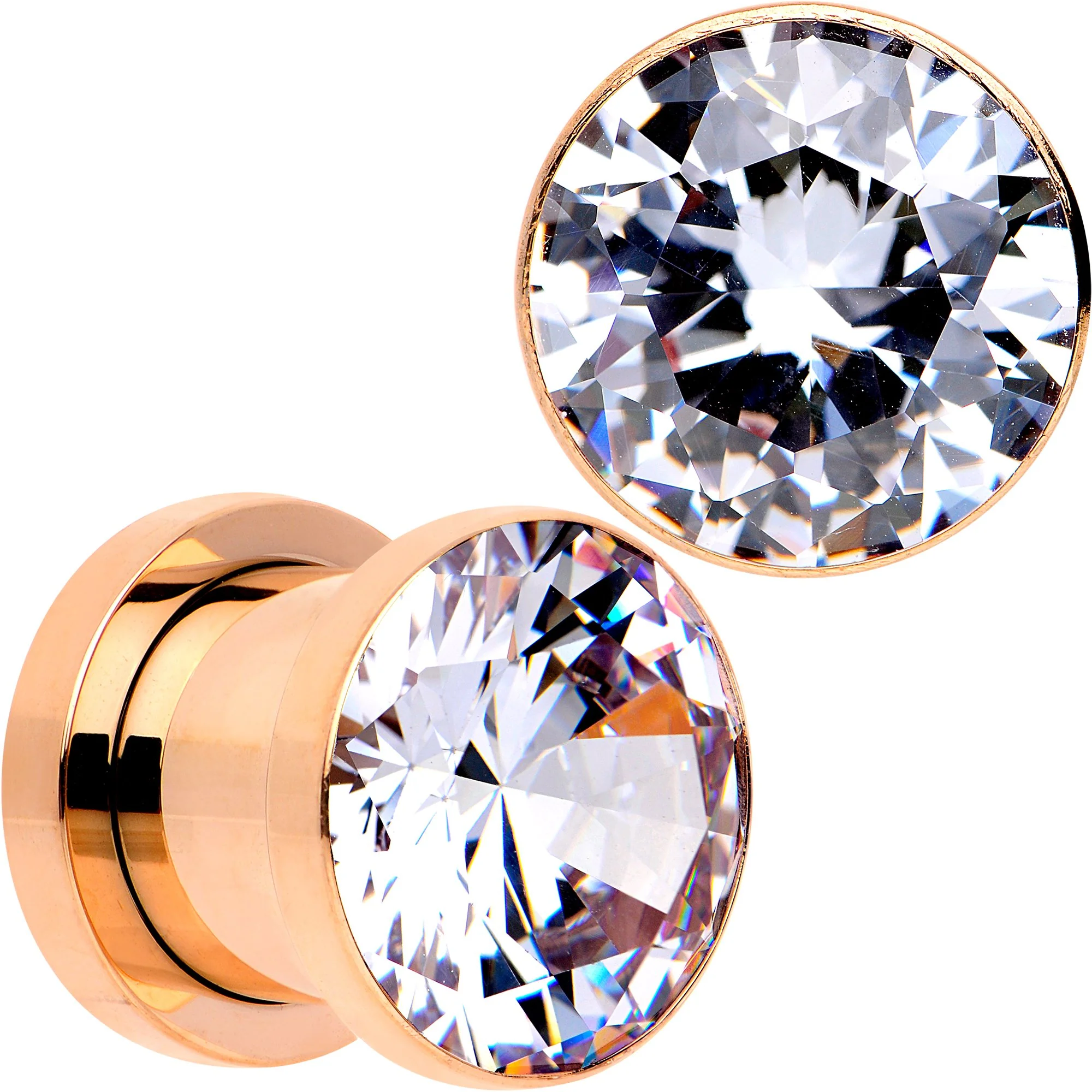 Clear CZ Gem Rose Gold PVD Glitzy Screw Fit Tunnel Plug Set - Image 11