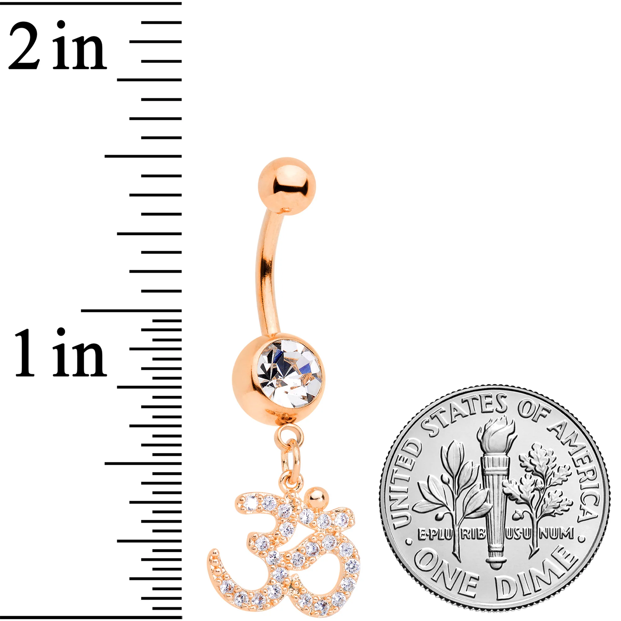 Clear CZ Gem Rose Gold Tone Amazing Om Dangle Belly Ring - Image 2