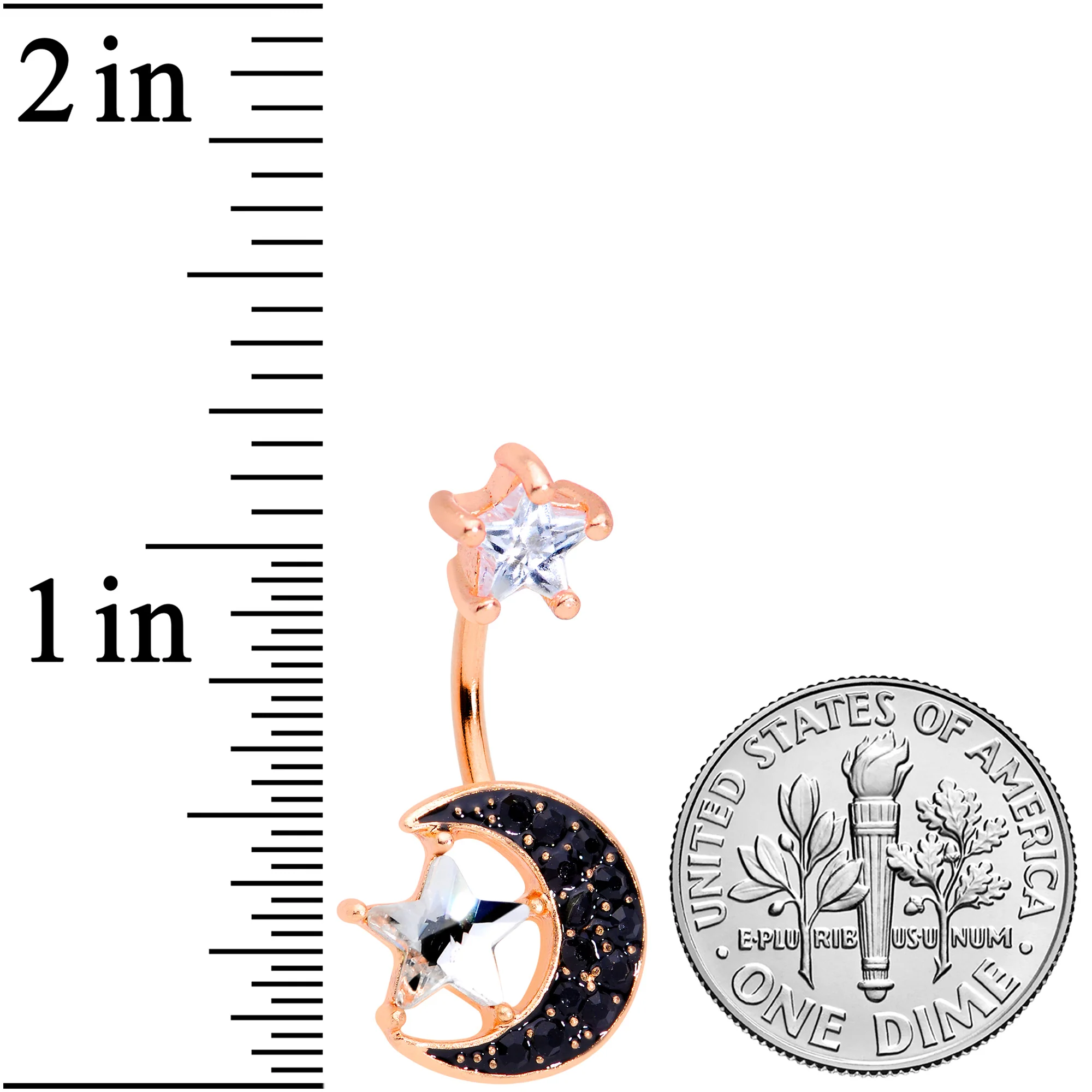 Clear CZ Gem Rose Gold Tone Black Moon Double Mount Belly Ring - Image 3