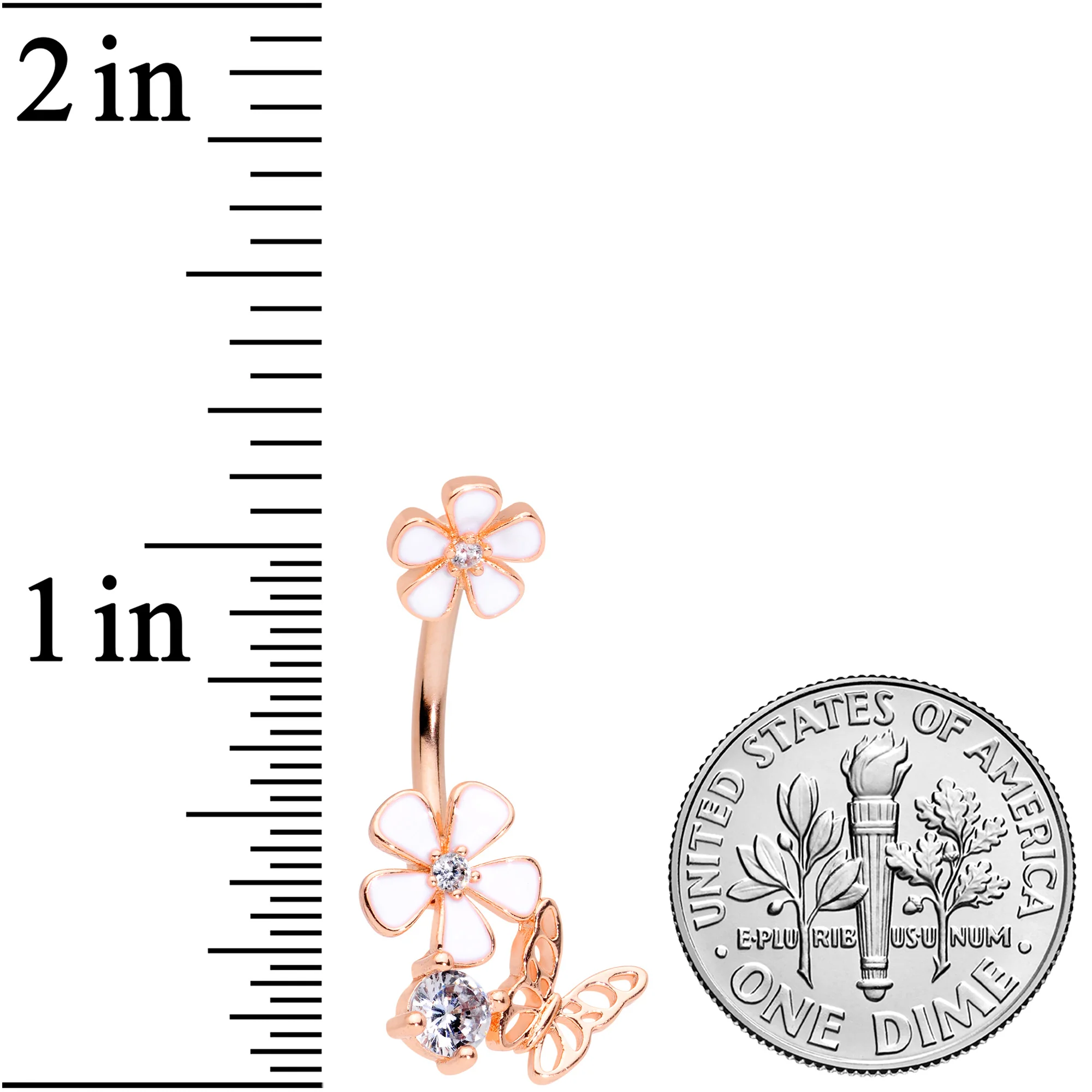 Clear CZ Gem Rose Gold Tone Butterfly Lovely Flowers Belly Ring - Image 2