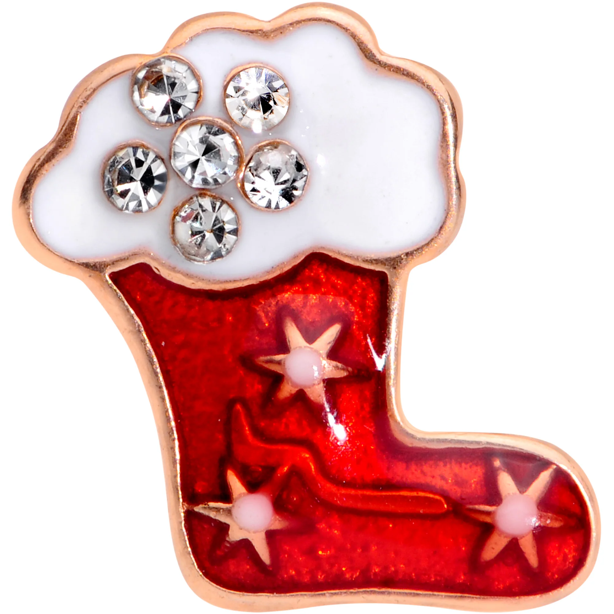 Clear CZ Gem Rose Gold Tone Christmas Stocking Barbell Tongue Ring - Image 2